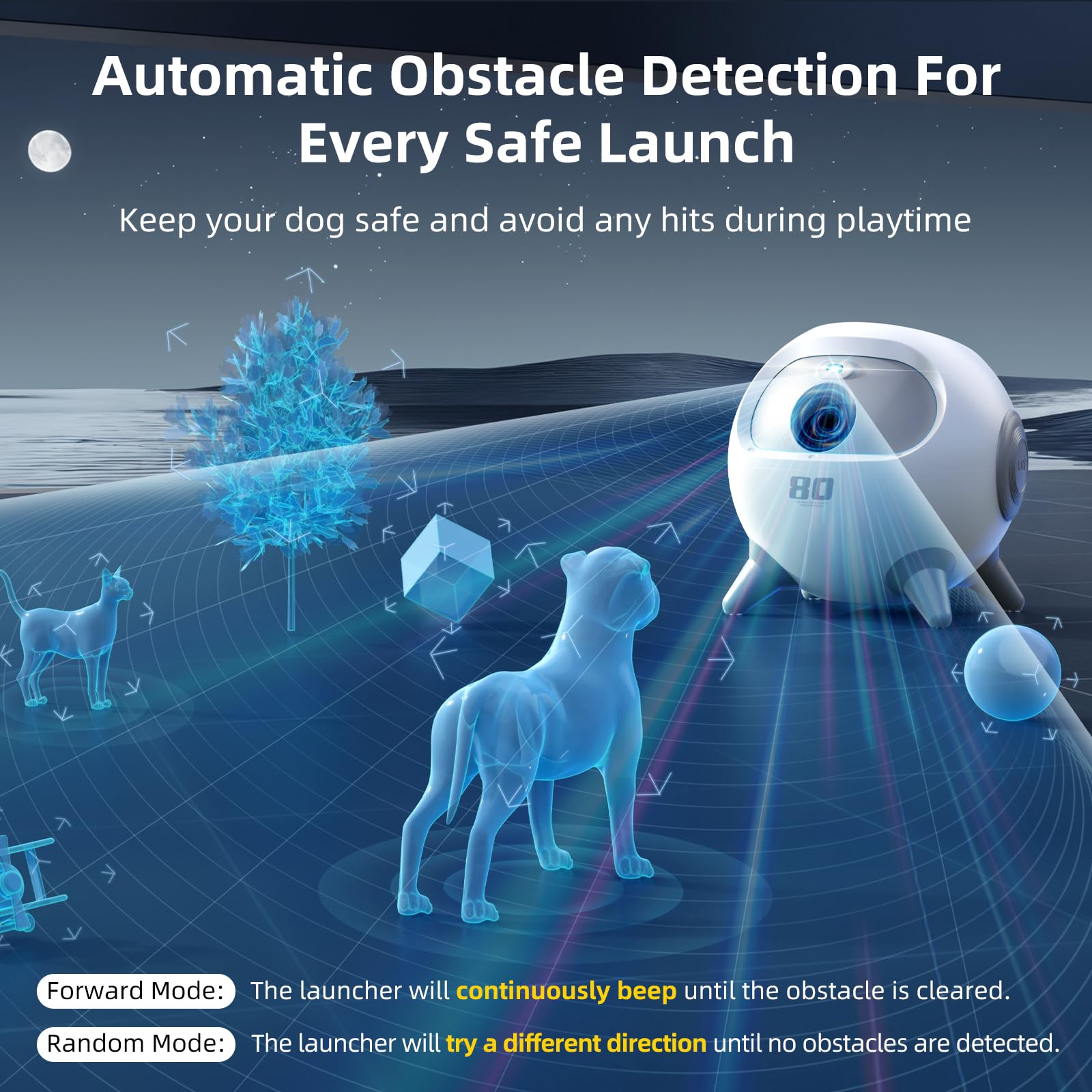 Uahpet Automatic Ball Launcher For Dog With Obstacle Detection, 4 Adjustable Distances Ball Thrower Launcher For Medium & Large