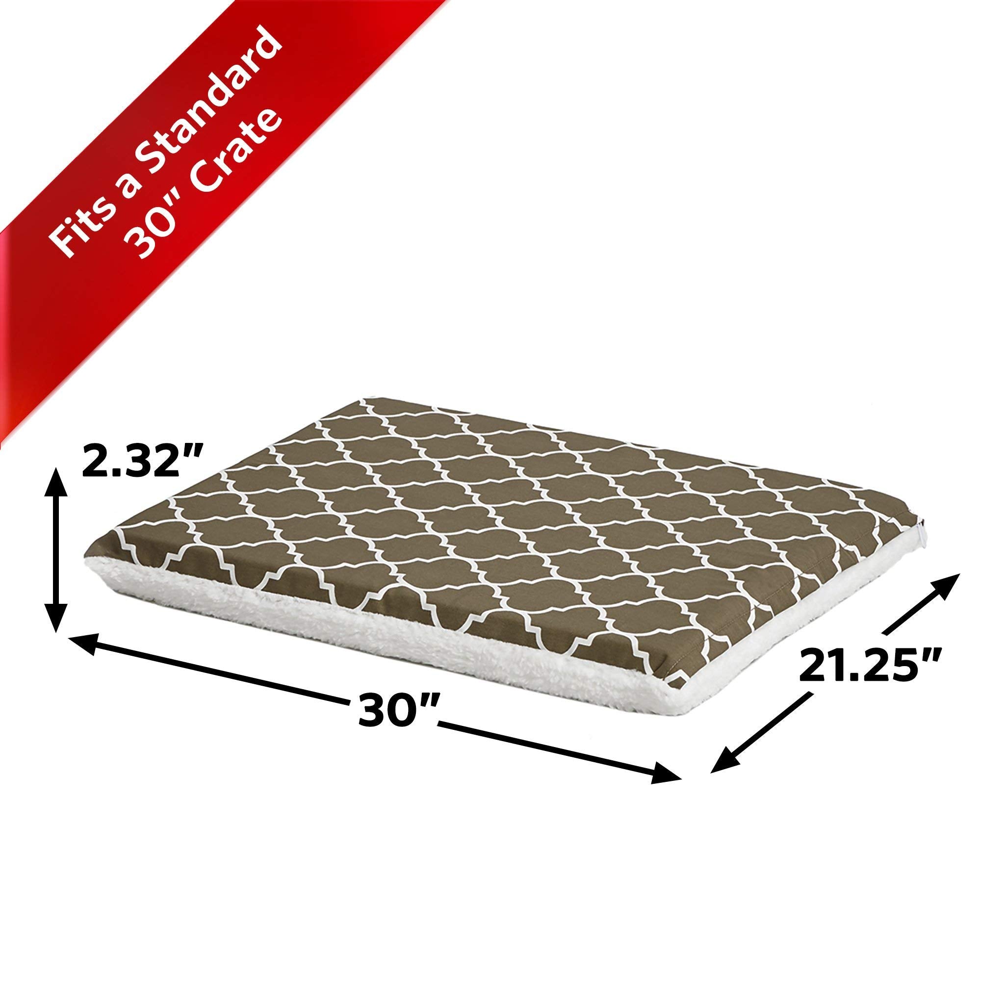 Midwest Homes For Pets Quiet Time Teflon Defender Dog Beds; Pet Beds Designed To Fit Folding Metal Dog Crates, Brown & White Geometric Pattern, 30-Inch