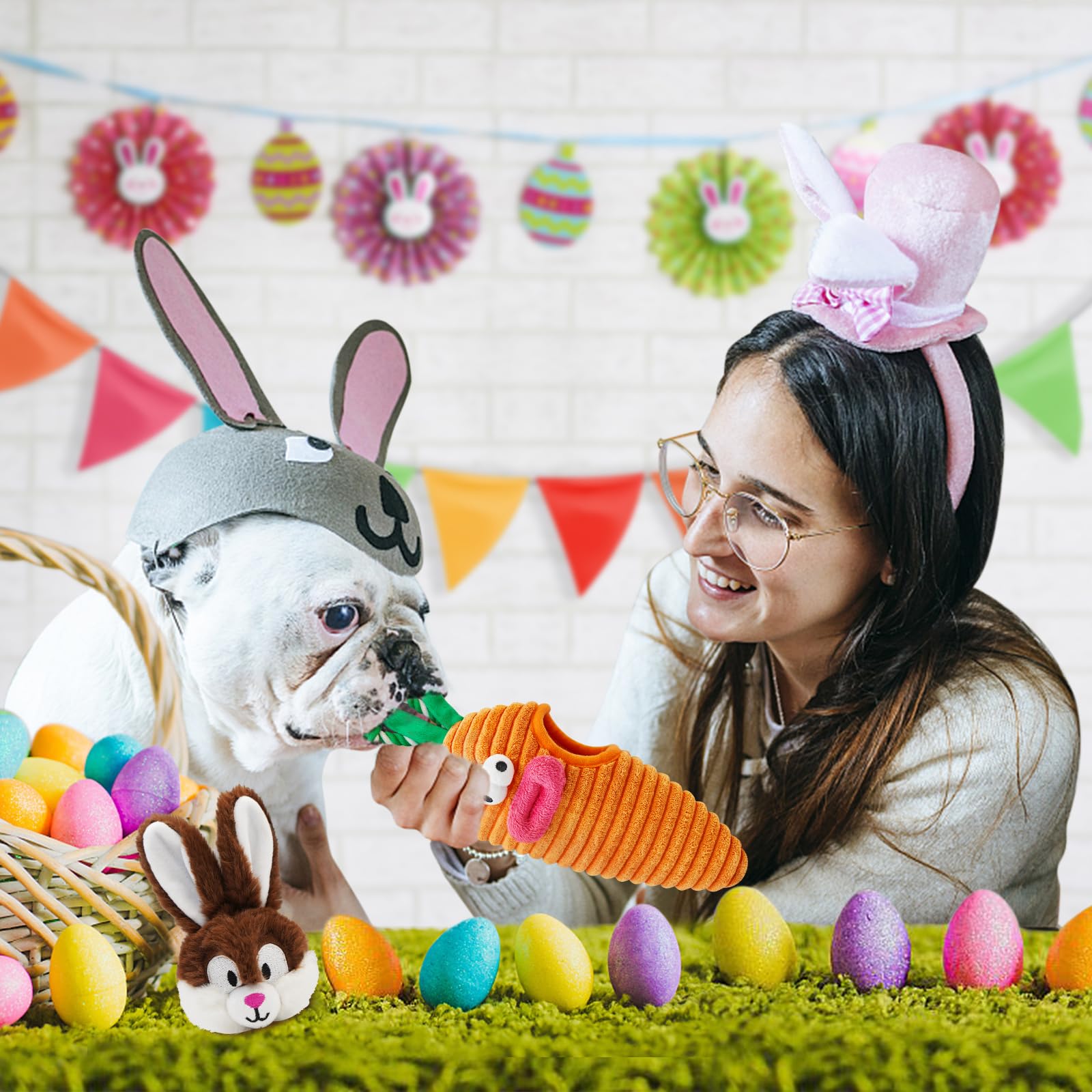 Lepawit Easter Dog Toys, Hide And Seek Dog Toys, Squeaky Puzzle Dog Toy For Small And Medium Dogs, Interactive Cute Bunny And Ca