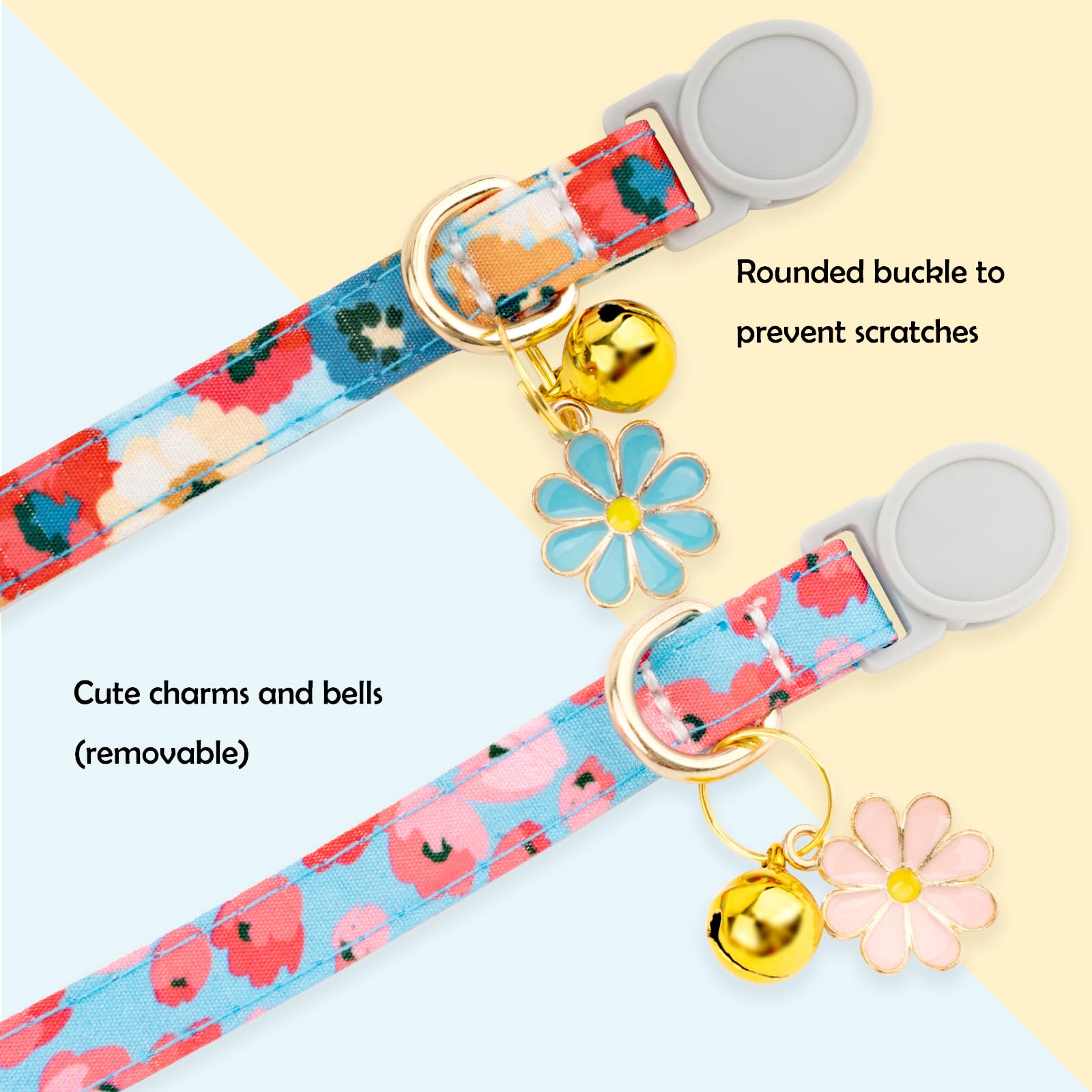 Faygarsle 2 Pack Breakaway Cat Collar With Bells For Girl Cats Cute Pink Collar With Flower Charm Floral Girly Spring For Cats