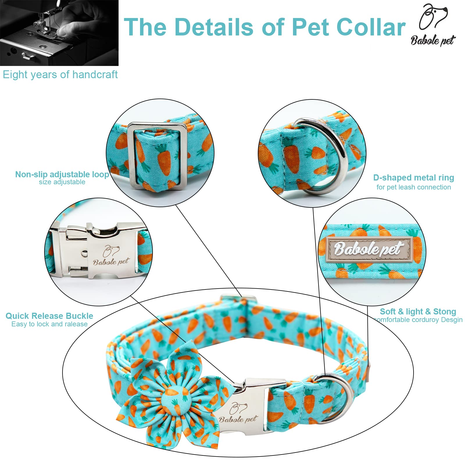 Babole Pet Dog Collar Easter Gift With Flower Tie,Carrot Male Dog Collar With Safety Metal Buckle Adjustable Puppy Collars For Small Medium Large Boy & Girl Dog,Xl-Neck 16'-26'