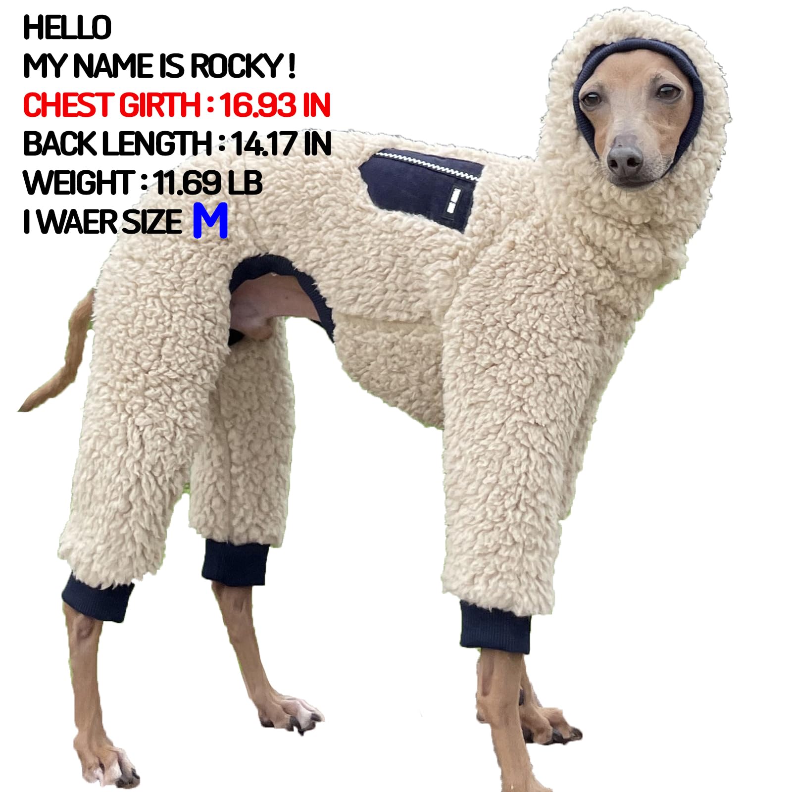 D Doggy Star Italian Greyhound Sweater Turtleneck Outfit Warm Fleece Onesie Clothes Whippet For Dog Coat (S,Navy Pkt)