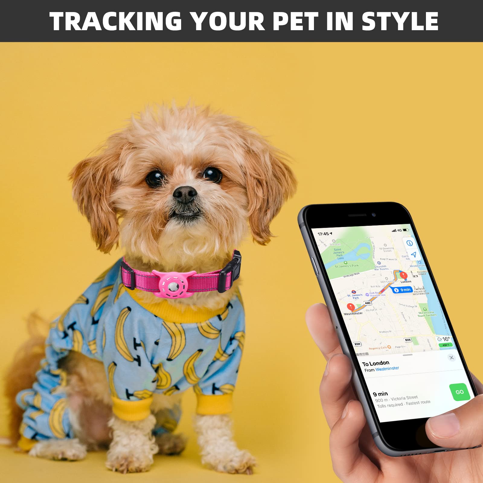 KONITY Reflective AirTag Dog Collar, Compatible with Apple AirTag, Nylon Pet Cat Puppy Collar with Silicone AirTag Holder for Sm