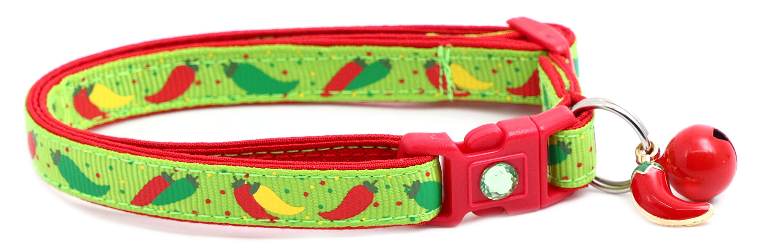 Pepper Cat Collar - Safety - Breakaway - Charm And Bell - Pugs2Persians (Large(10Lbs & Up), Green)