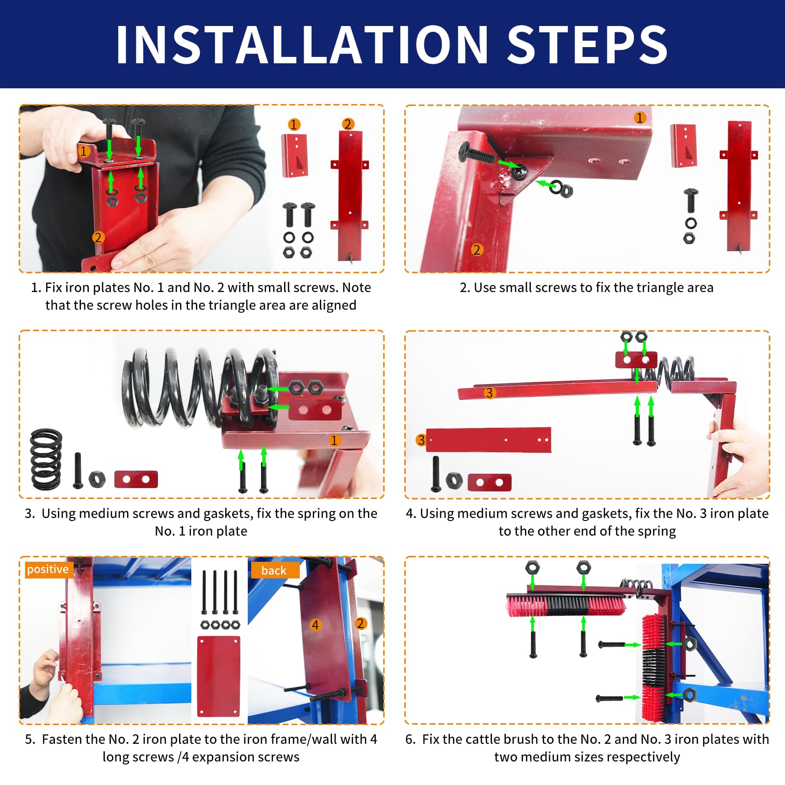 Livestock Scratch Brush With Spring Iron Holder,Animal Back Scratching Brush For Cow,Cattle,Sheep, Horses,Pigs,Massage Grooming