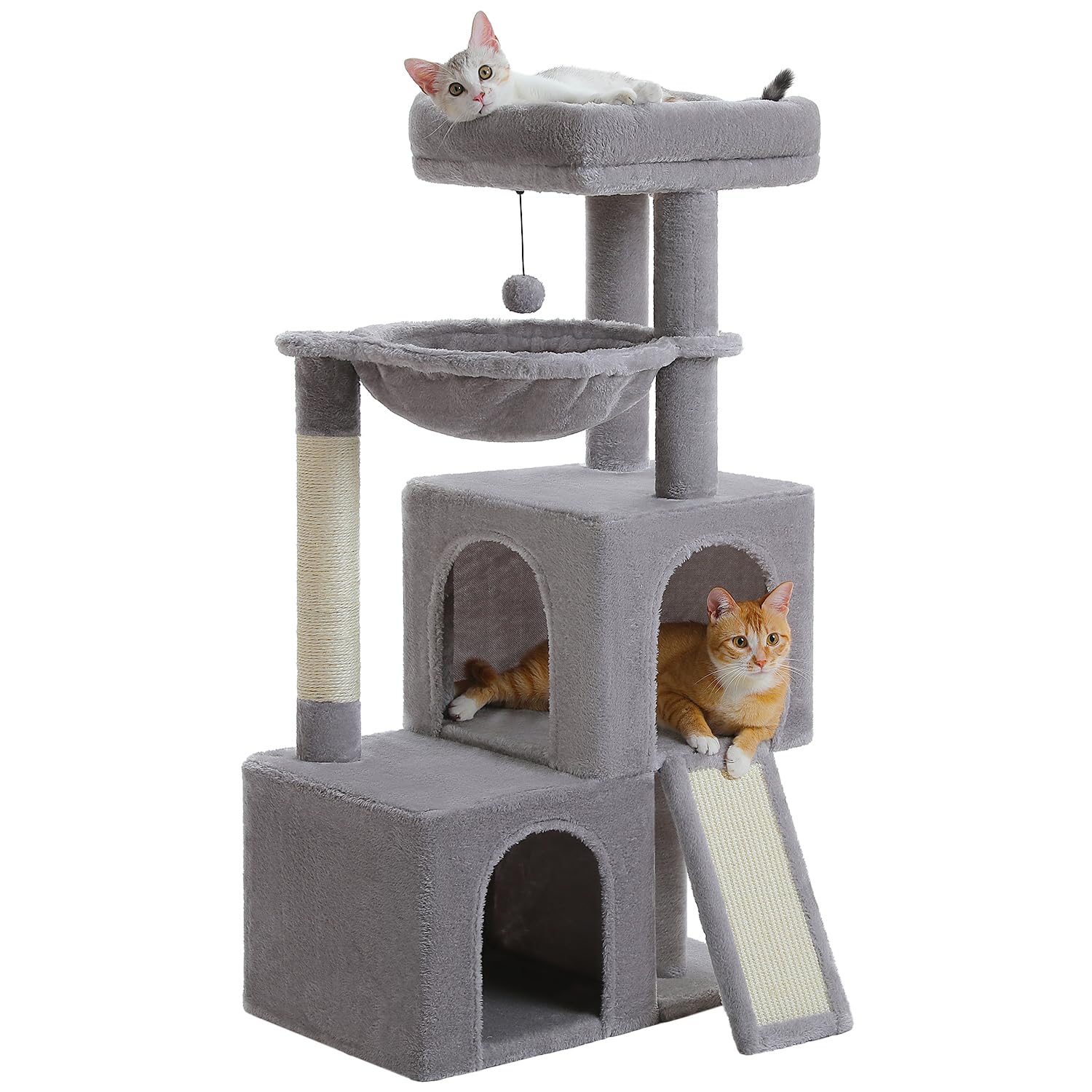 Pawz Road Large Cat Tree, 41 Inches Multi-Level Cat Tower With 2 Spacious Condos For Indoor Cats, Large Cat House With Comfy Ham