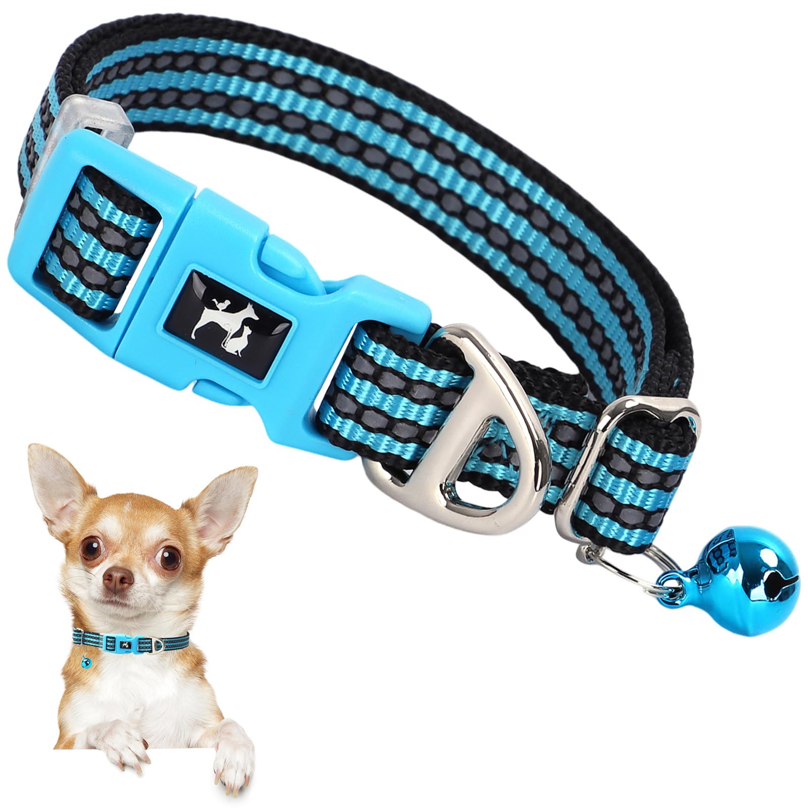 Onefojojo Reflective Dog Collar With Bell - Hypoallergenic Adjustable Nylon Puppy Collar For Night Safety, Soft Comfort Fit Smal