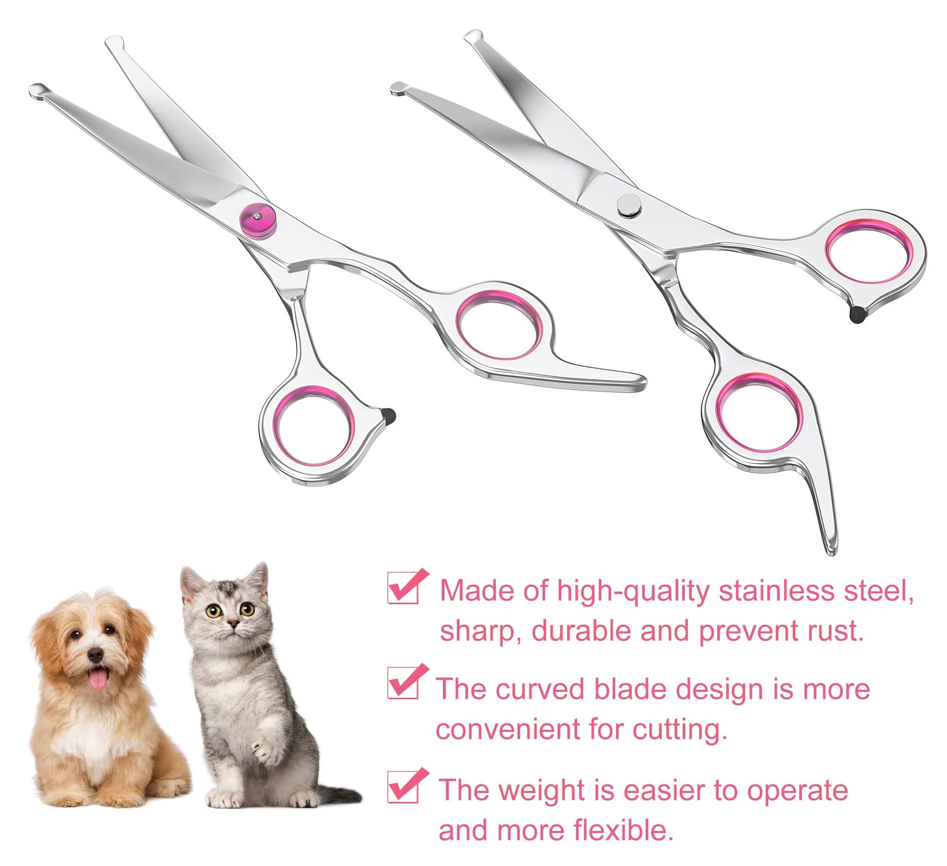 Petsvv 7.5 Curved Dog Grooming Scissors with Safety Round Tips, Light Weight Professional Pet Grooming Shears Stainless Steel fo