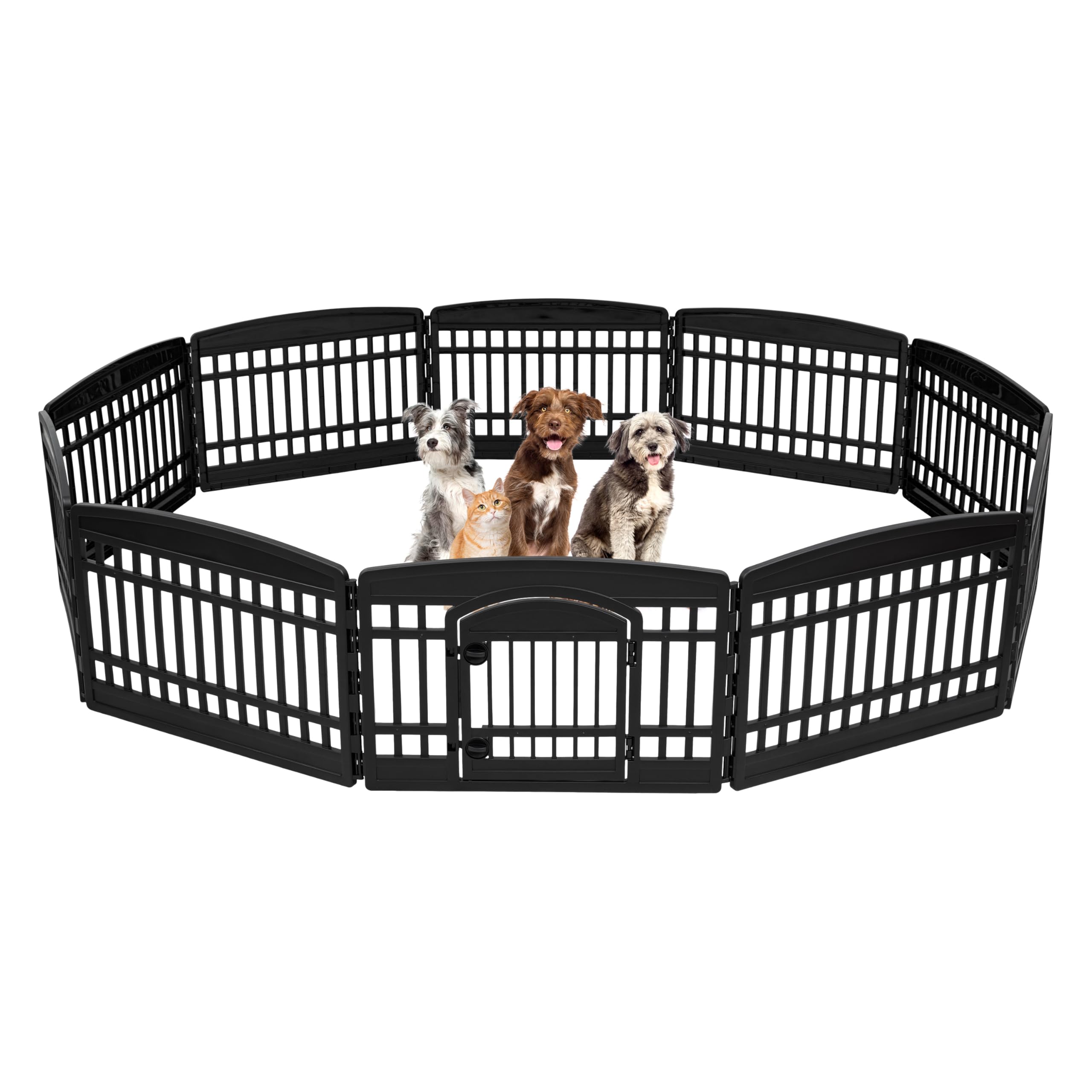 IRIS USA 24 10-Panel Pet Dog Puppy Cat Playpen with Door, for Small and Medium Dogs, Keep Pets Secure, Easy Assemble, Fold It Do