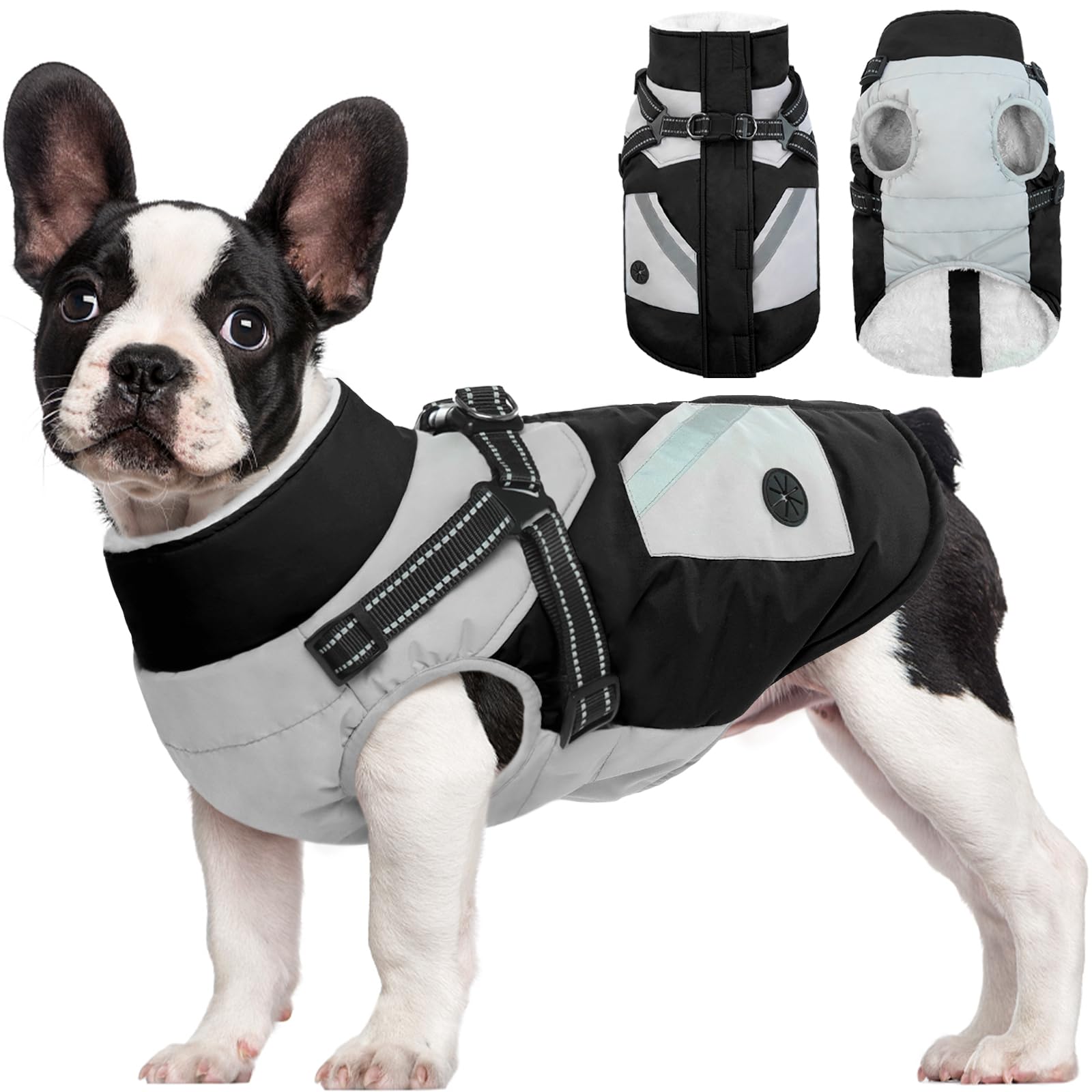 Fuamey Dog Jacket - Waterproof Winter Coat With Zipper - Reflective Vest For Medium Dogs - Black