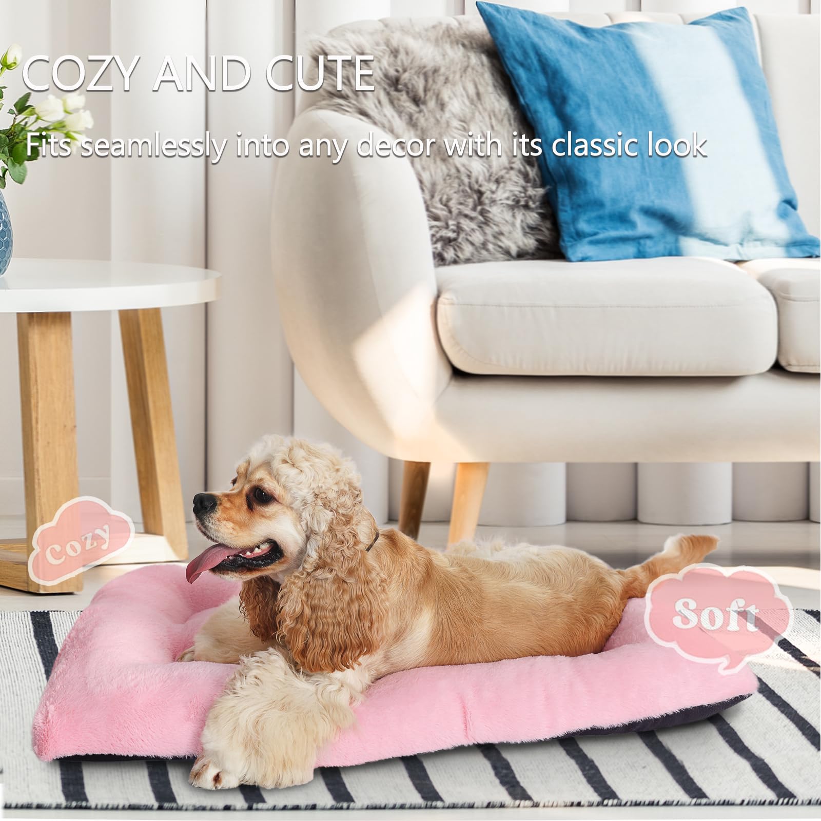 Zihapgpzp 36 Inch Dog Crate Pad Pink Washable,Ultra Soft Cute Dog Crate Bed 36 X 24 With Anti-Slip Bottom,Deluxe Faux Fur Pet Ke