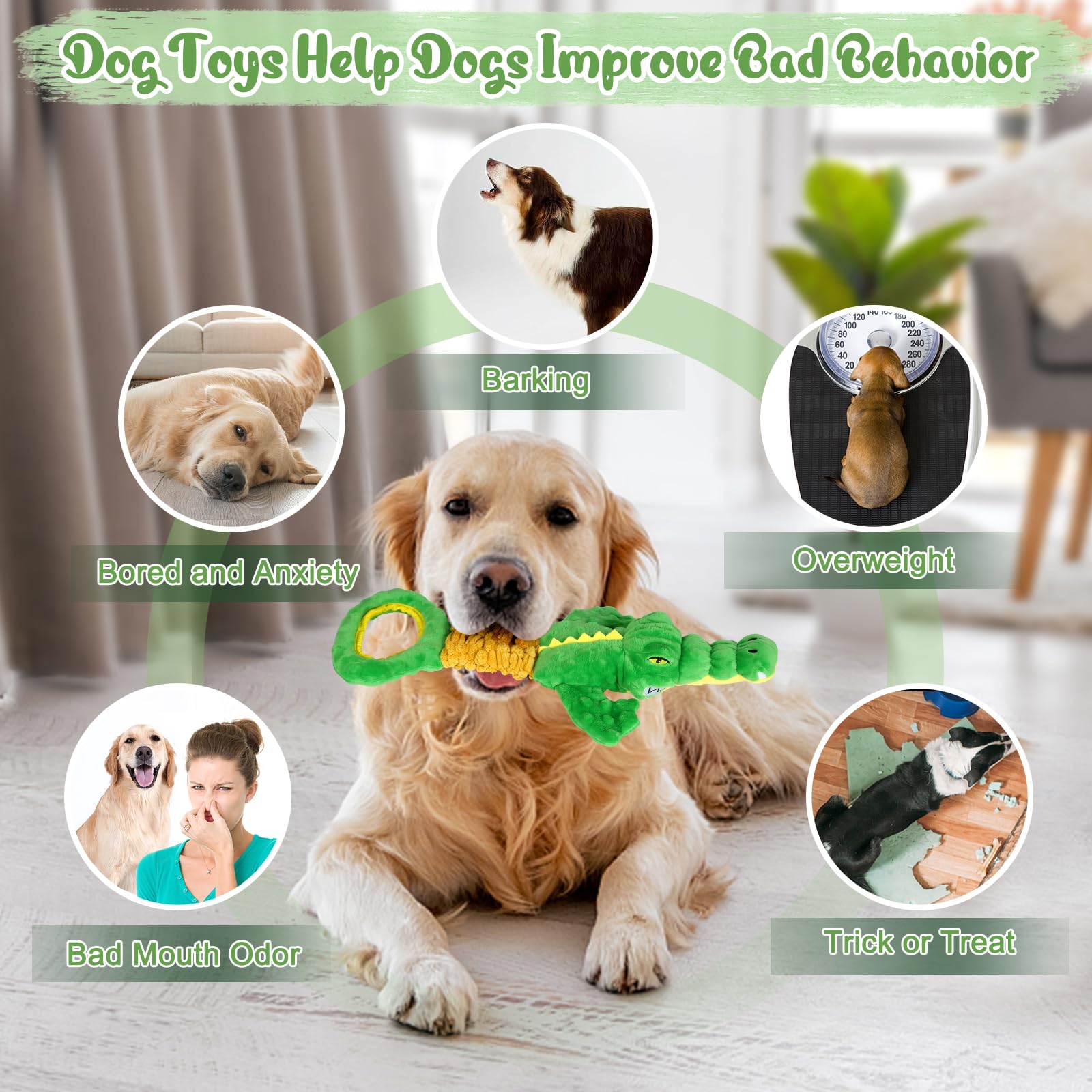 Eneston Large Dog Toys, Plush Squeaky Dog Toy With Crinkle Paper And Tug Of War Handle, Interactive Puppy Toys For Small, Medium
