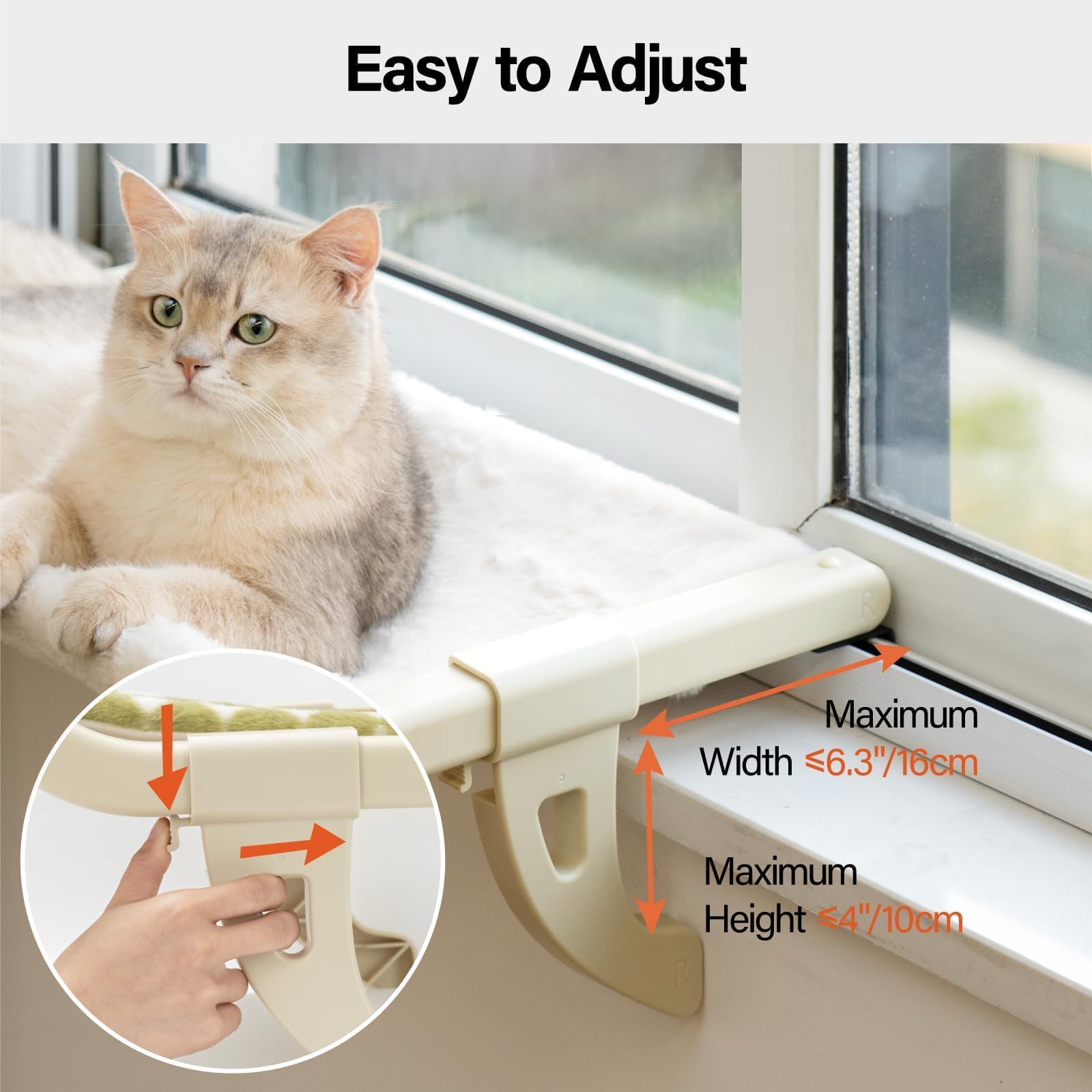 Mewoofun Cat Window Sill Perch For Indoor Cats, One-Step Sliding Clamping Slot Adjustment Cat Window Hammock With Removable Cove