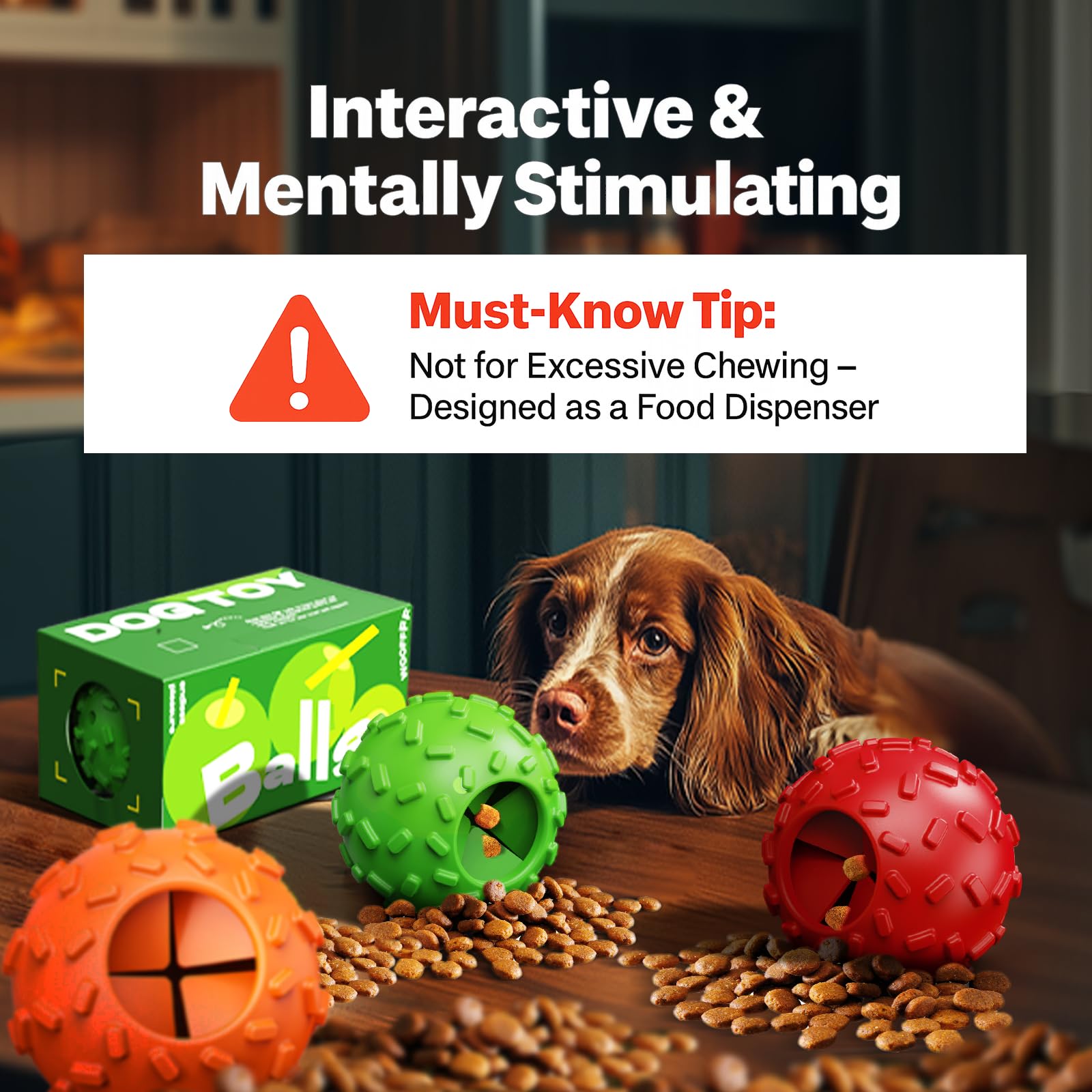 ZHIERDE Dog Puzzle Toy 2 Pack - Interactive Treat Dispensing Balls, Natural Rubber, 3" Size, Citrus Paradise Color for Mental Stimulation