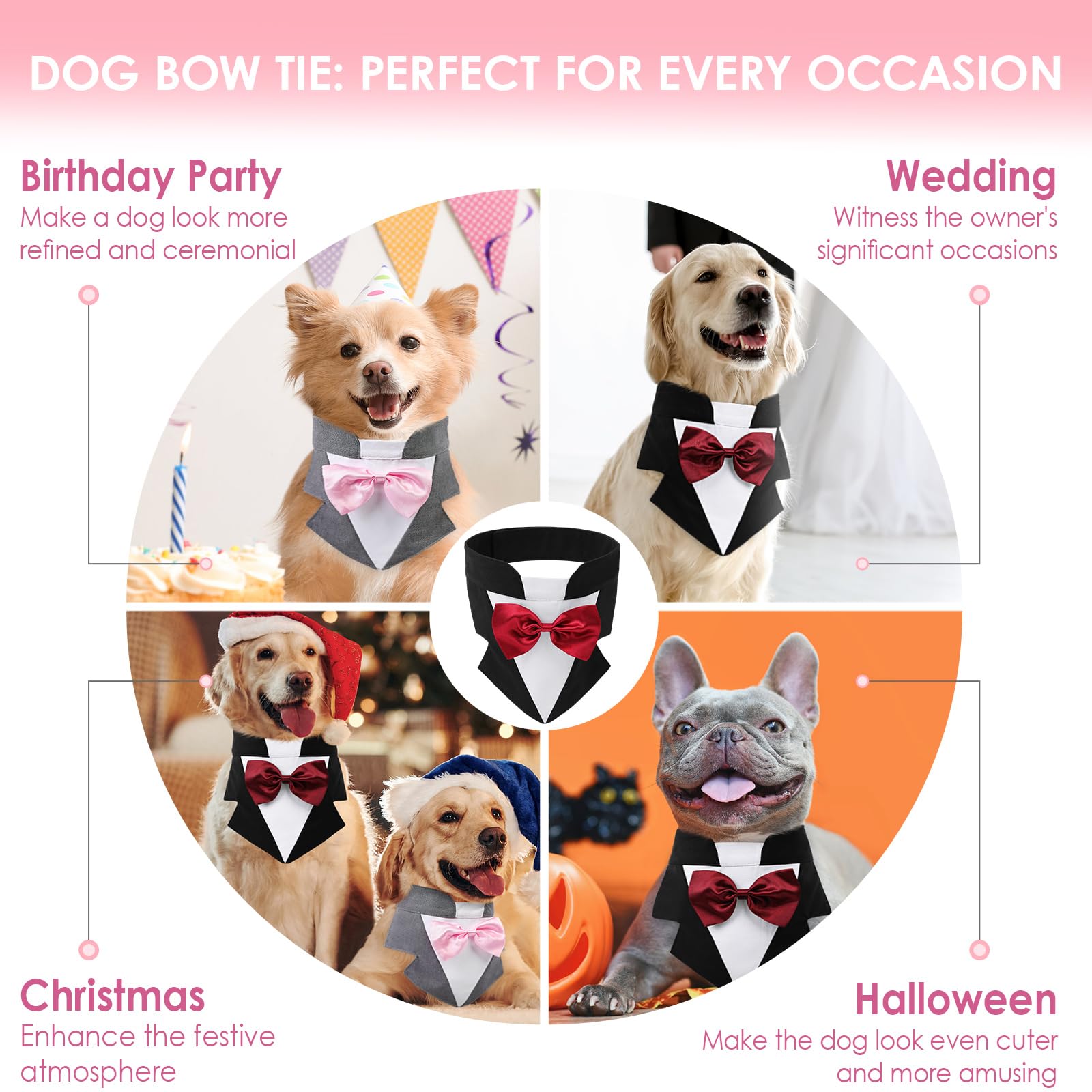 Aofitee Formal Dog Tuxedo, Large Dog Wedding Bandana Collar With Bow Tie, Adjustable Birthday Costume Valentines Outfits, Bowtie