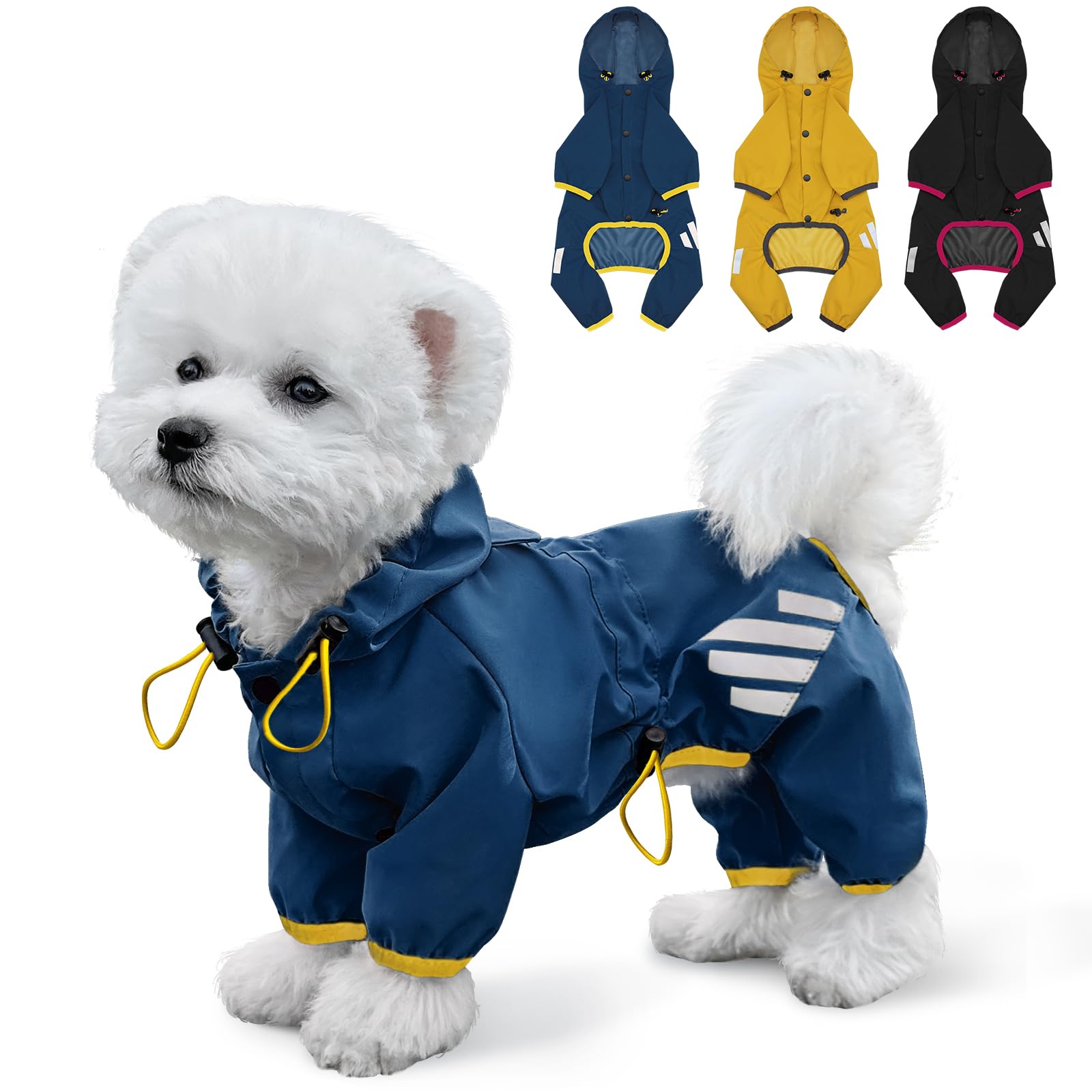 Dog Raincoat, Waterproof Dog Rain Jacket With Hood, Rain Coat With Leash Hole, Reflective Strap For Small Medium Dogs, Lightweight Puppy Clothes(Blue,L)