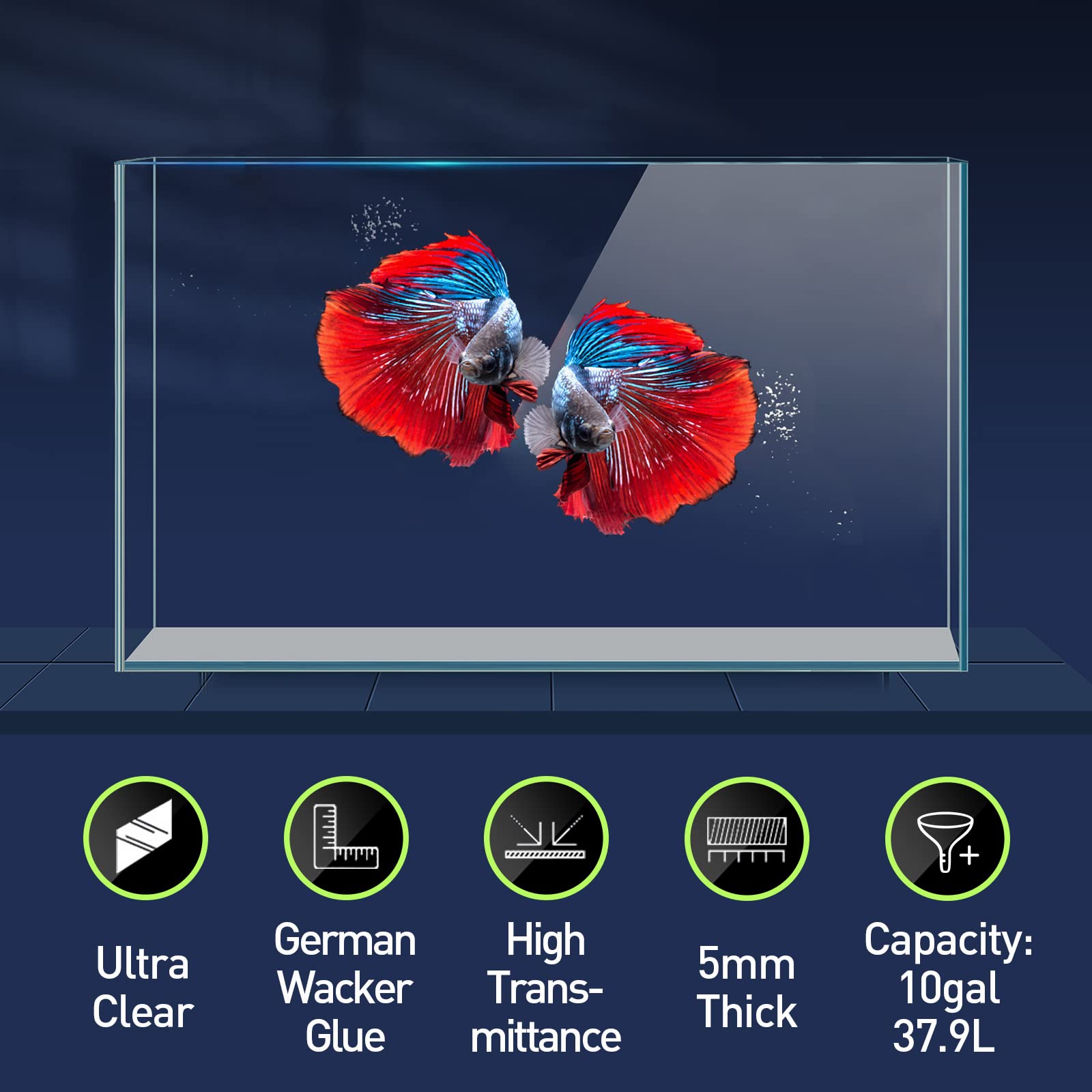 Laqual 10 Gallon Ultra Clear Glass Fish Tank, Rimless Low Iron Aquarium For Betta/Nano/Goldfish/Snail/Shrimp, Big Fish Tank & Co