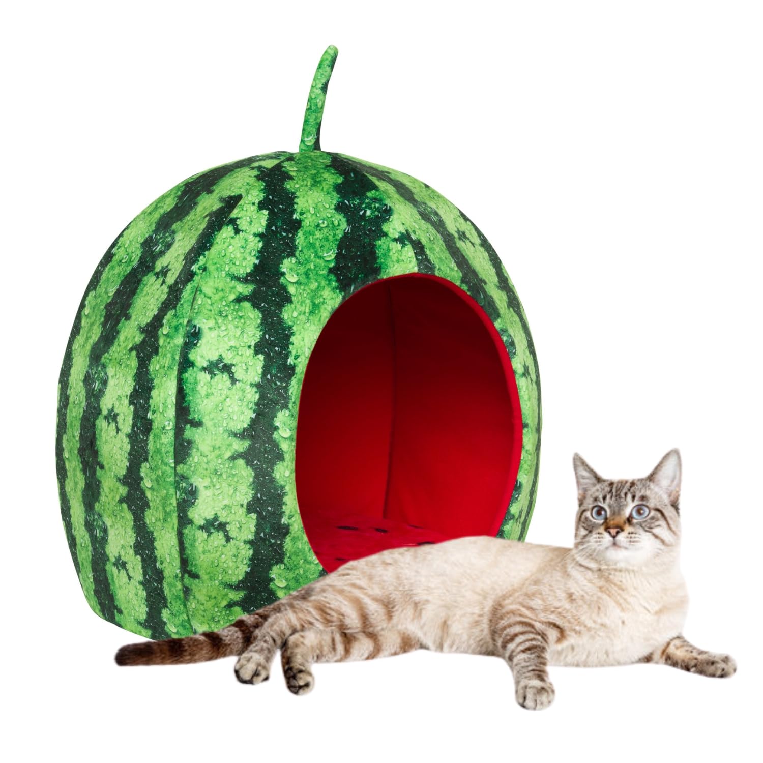 Yml Watermelon Pet Bed - Cute Calming Fruit Bed With Removable Cushion For Dogs, Indoor Cats, Rabbits, Small Animals - 20 Inch, Green, Red