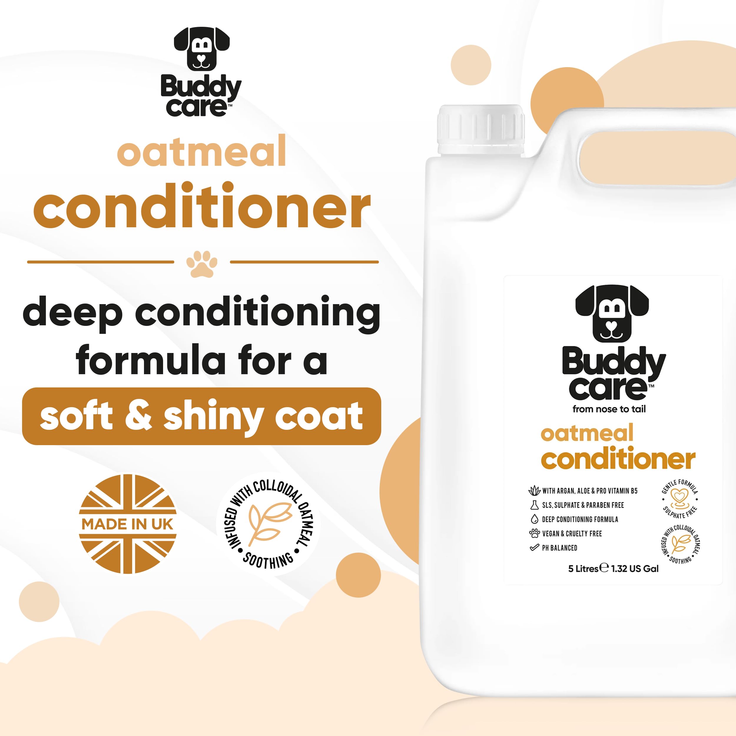 Buddycare Oatmeal Dog Conditioner (169.07oz) Made with Aloe Vera, Argan Oil & Pro Vitamin B5 to Detangle Matted Coats & Relieve