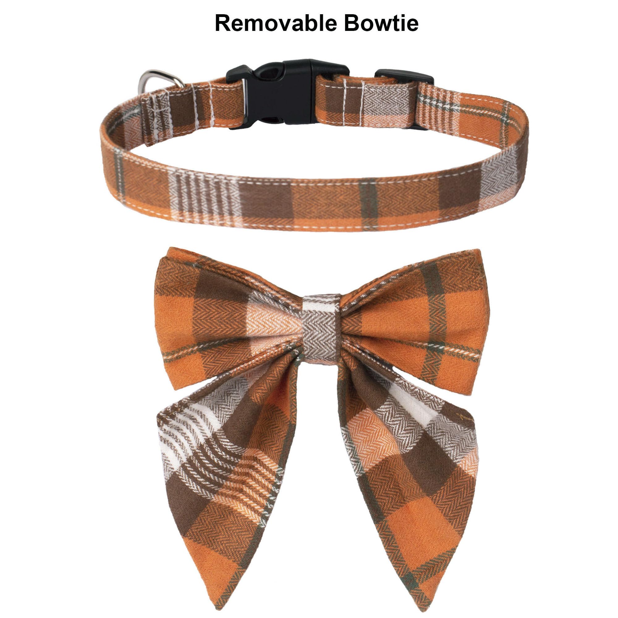 Adoggygo Fall Dog Collar With Bow, Halloween Thanksgiving Dog Bowtie Collar, Adjustable Cotton Orange Bowtie Dog Fall Collars For Medium Dogs Pets (Medium, Fall)
