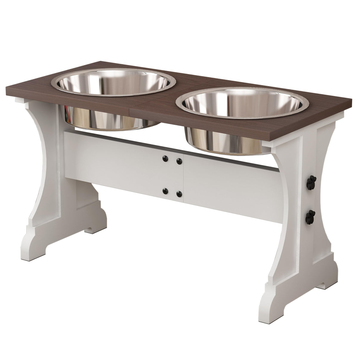 Piskyet Elevated Dog Bowls,Farmhouse Dog Bowls Stand, Raised Dog Bowl with 2 Stainless Steel Wooden Dog Bowls 9 Cups 13.8''H_80 