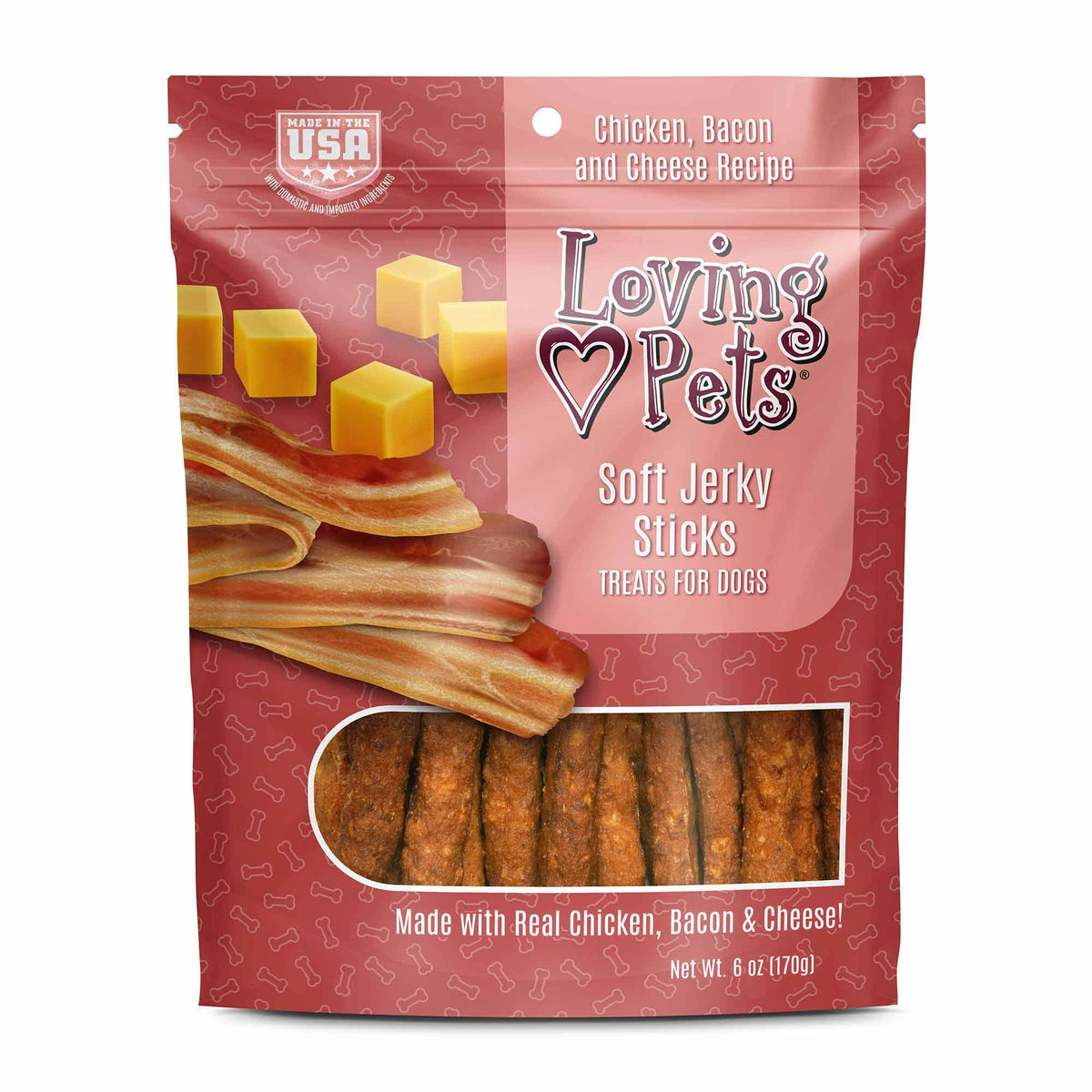 Loving Pets - Soft Chew Jerky (Stick-Shaped, Chicken, Bacon & Cheese Recipe) Usa Made Dog Treats