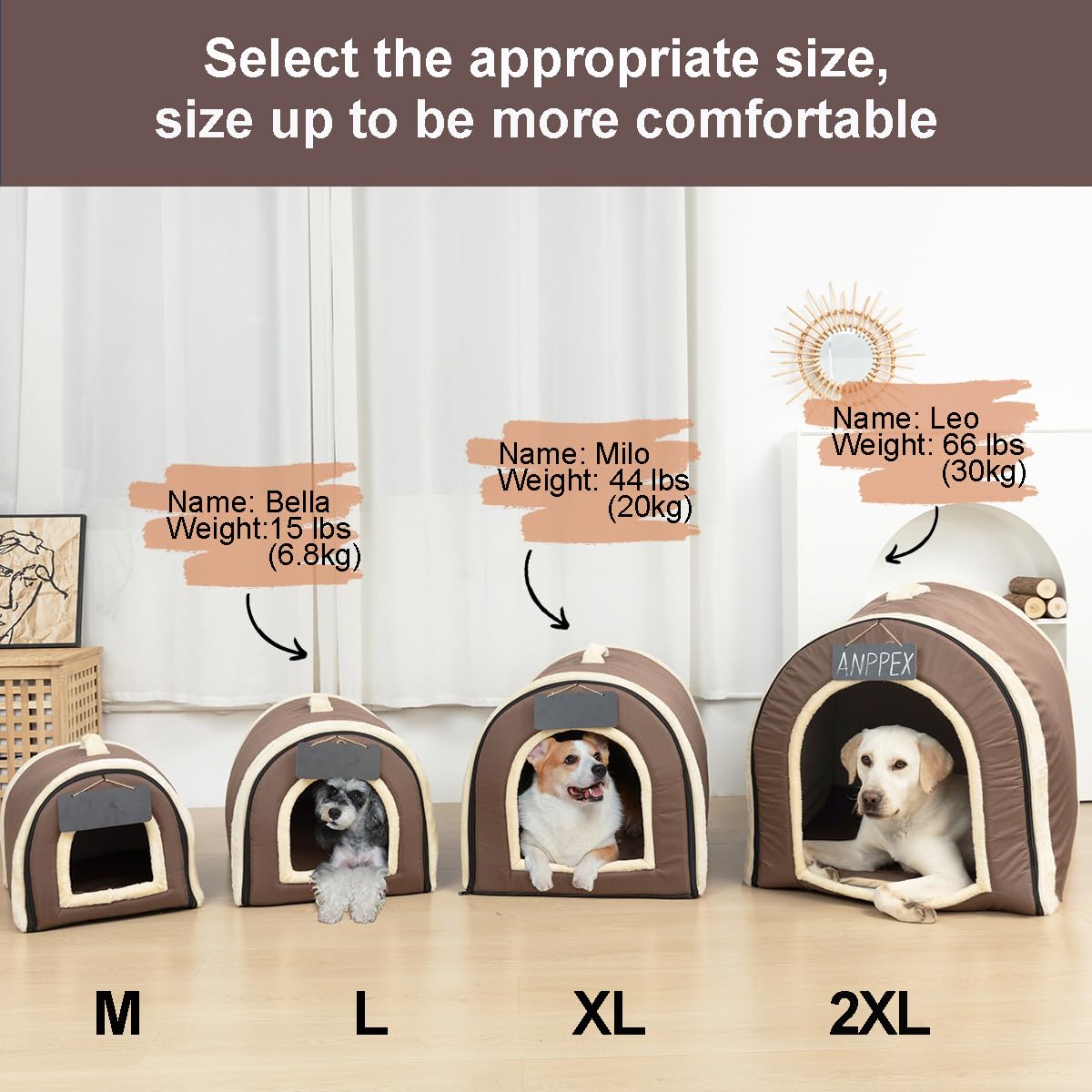 Anppex Large Igloo Dog House Indoor,2Xl Size Dog Cave For Large And Medium Dogs,2-In-1 Washable Covered Dog Bed,Brown