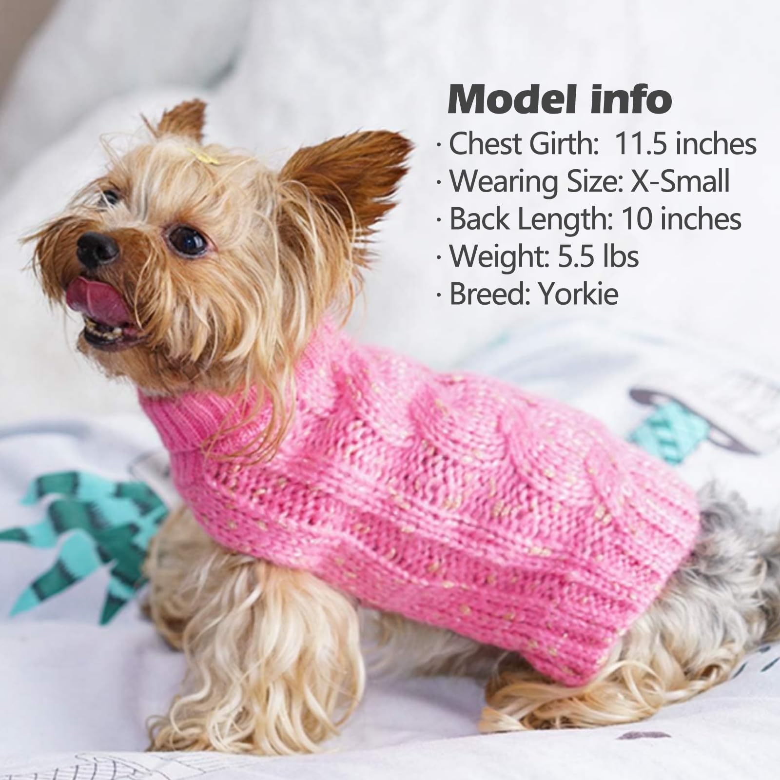 Kyeese Dog Sweater Pullover Dog Clothes For Medium Dog Cableknit Dog Coat Turtleneck Sweater With Golden Yarn For Fall Winter, P