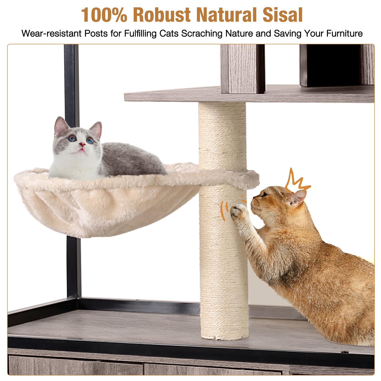 Cat Litter Box Furniture Kitty Enclosure 4 Levels Cat House Hidden Cabinet With Storage And Scratch,Cat Tree