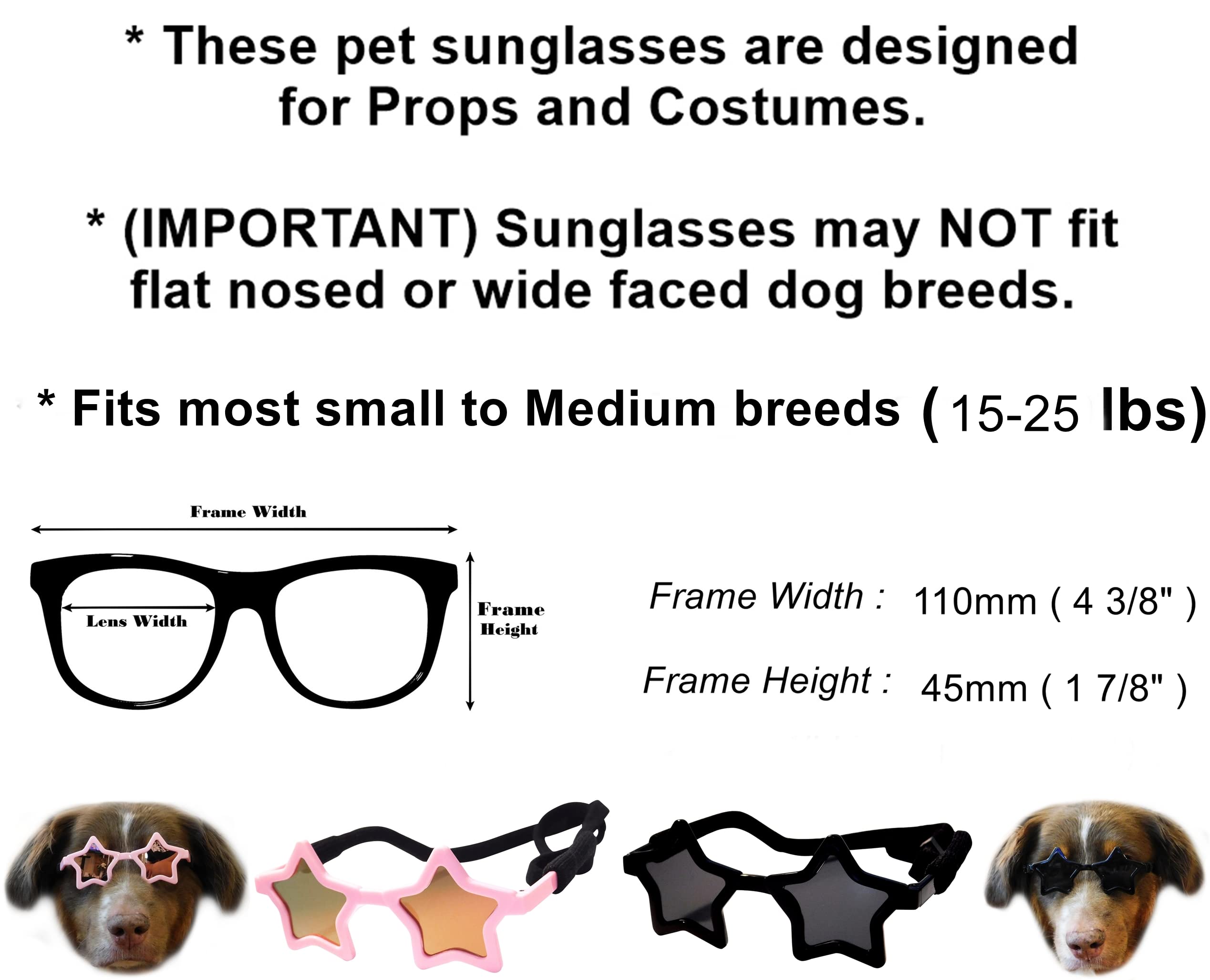 G045-Jnst Dog 15-25Lbs Small To Medium Breeds Star Shape Costume Puppy Cat Pet Sunglasses (Black)