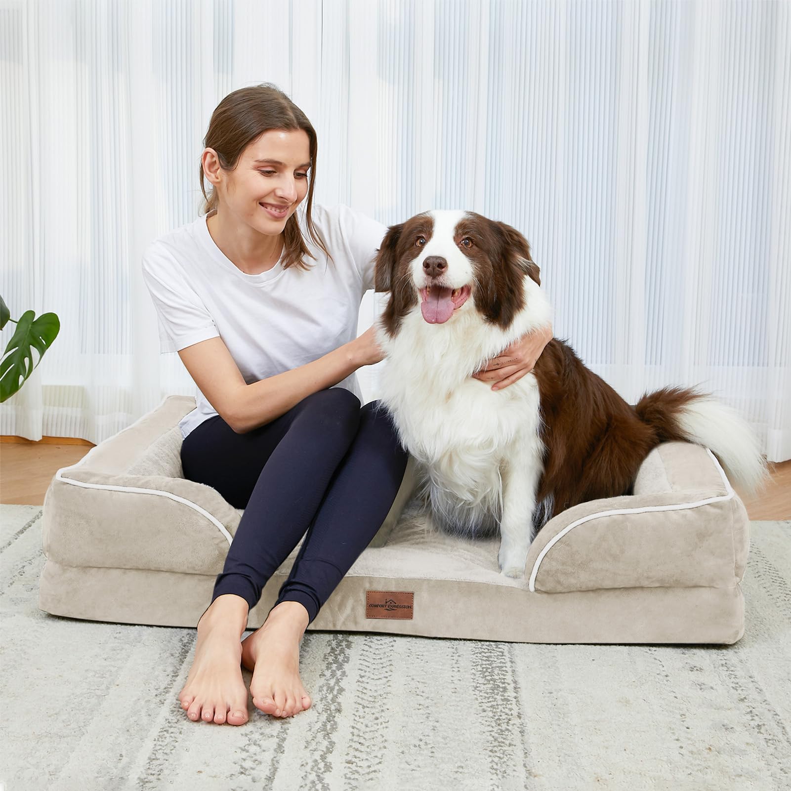 Comfort Expression Xxl Dog Bed Waterproof, Extra Large Dog Beds Orthopedic Foam, Washable Dog Sofa Bed Pet Bed With Removable Cover & Non-Slip Bottom(Xx-Large,Beige)
