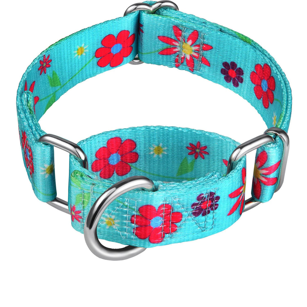 Dazzber Puppy Dog Collar Floral Print Martingale Collar - No Pull Pet Collar, Heavy Duty Adjustable Dog Collar, Extra Small, Neck 8 Inch -11 Inch, Sun Flower (Teal)