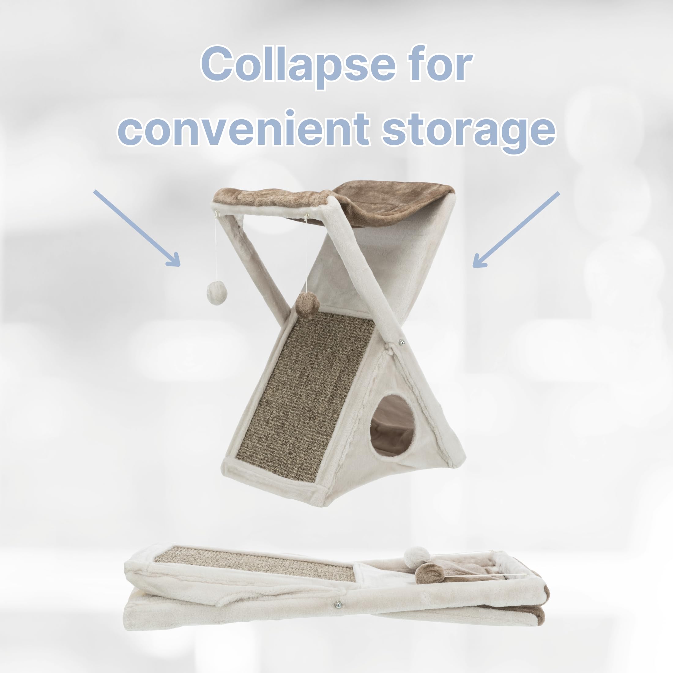 Trixie Miguel Fold And Store Cat Hammock, Dangling Cat Toy, Scratching Pad, Cat Cave, Taupe/Light Gray 20.25 X 13.75 X 25.5 Inch