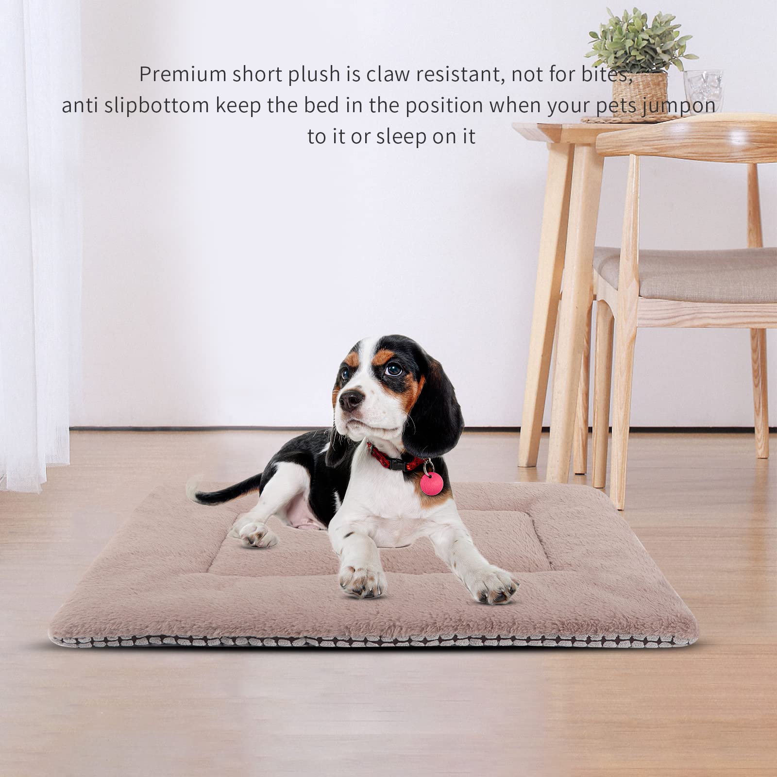 Vetasac Dog Bed Mat, Soft And Warm Pet Cushion, Dual Purpose Washable Mattress Bed For Small Medium Large Dog And Cat Sleeping Xb004 (24'X18', Khaki)