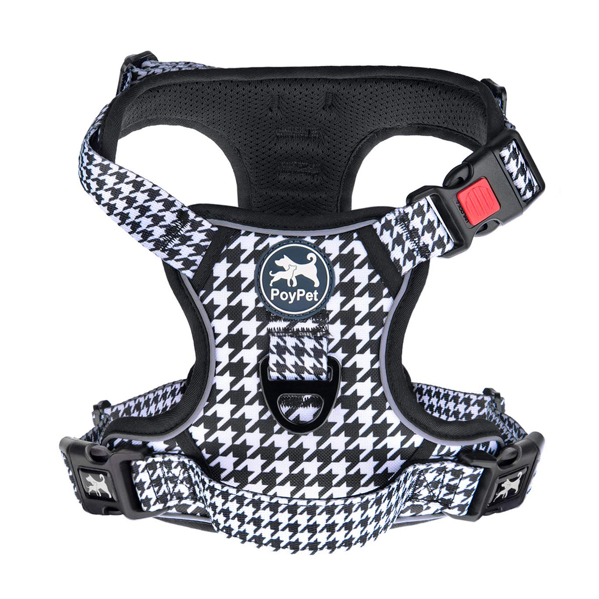 Poypet No Pull Dog Harness, [Release On Neck] Reflective Adjustable No Choke Pet Vest With Front & Back 2 Leash Attachments, Soft Control Training Handle For Small Medium Large Dogs(Houndstooth,S)
