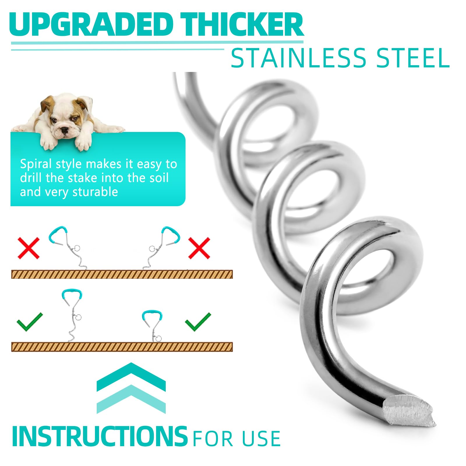 Dog Tie Out Stake And Dog Run Cable, 30Ft Long Dog Lead With Dog Yard Stake, Dog Chains 30Ft For Outside, Dog Yard Leash And Stake For Camping & Beach, Dog Tie Out Tether For Medium Large Dogs