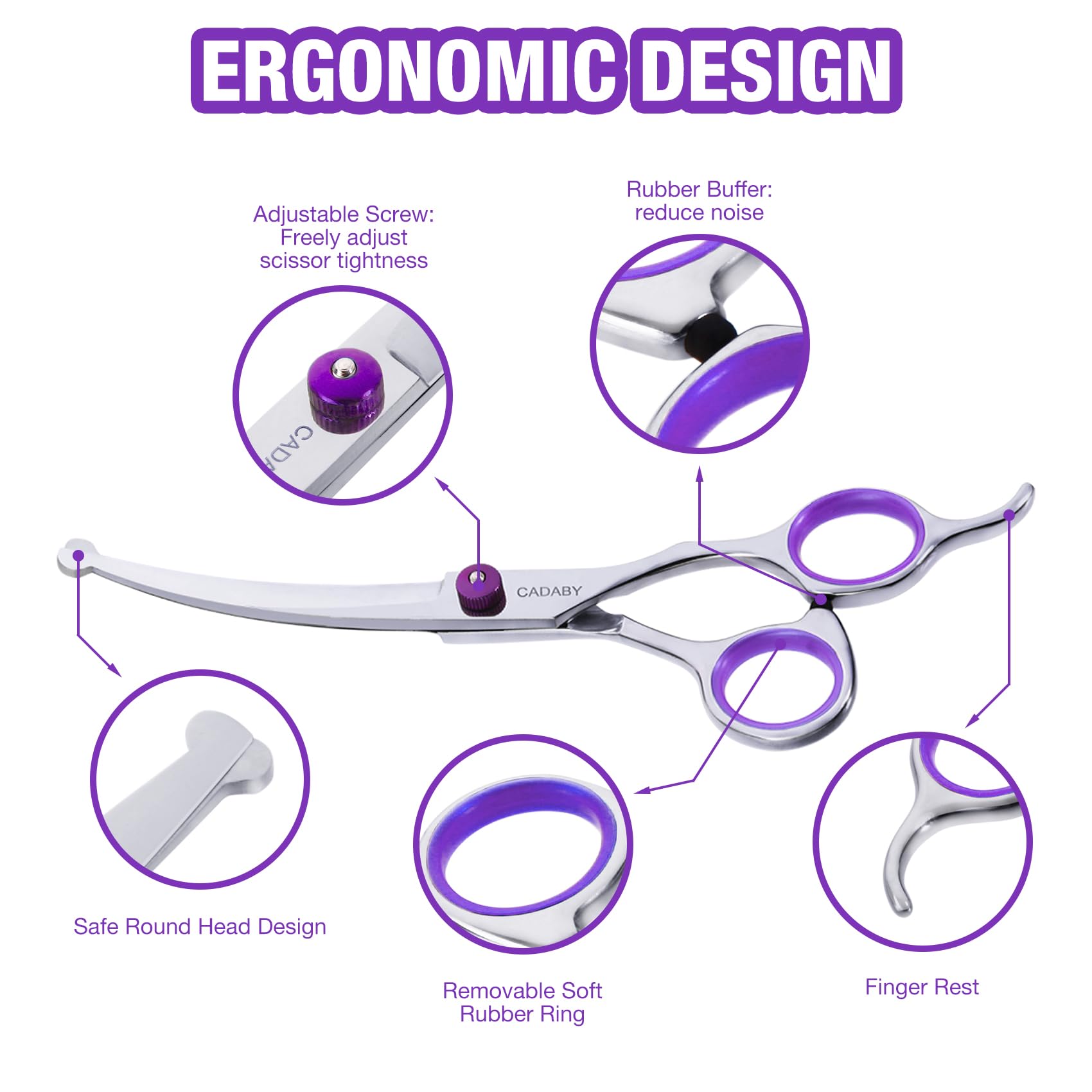Cadaby Professional Dog Grooming Scissors With Safety Round Tips, 3 In 1 Dog Grooming Scissors Kit, 4Cr Stainless Steel Pet Groo