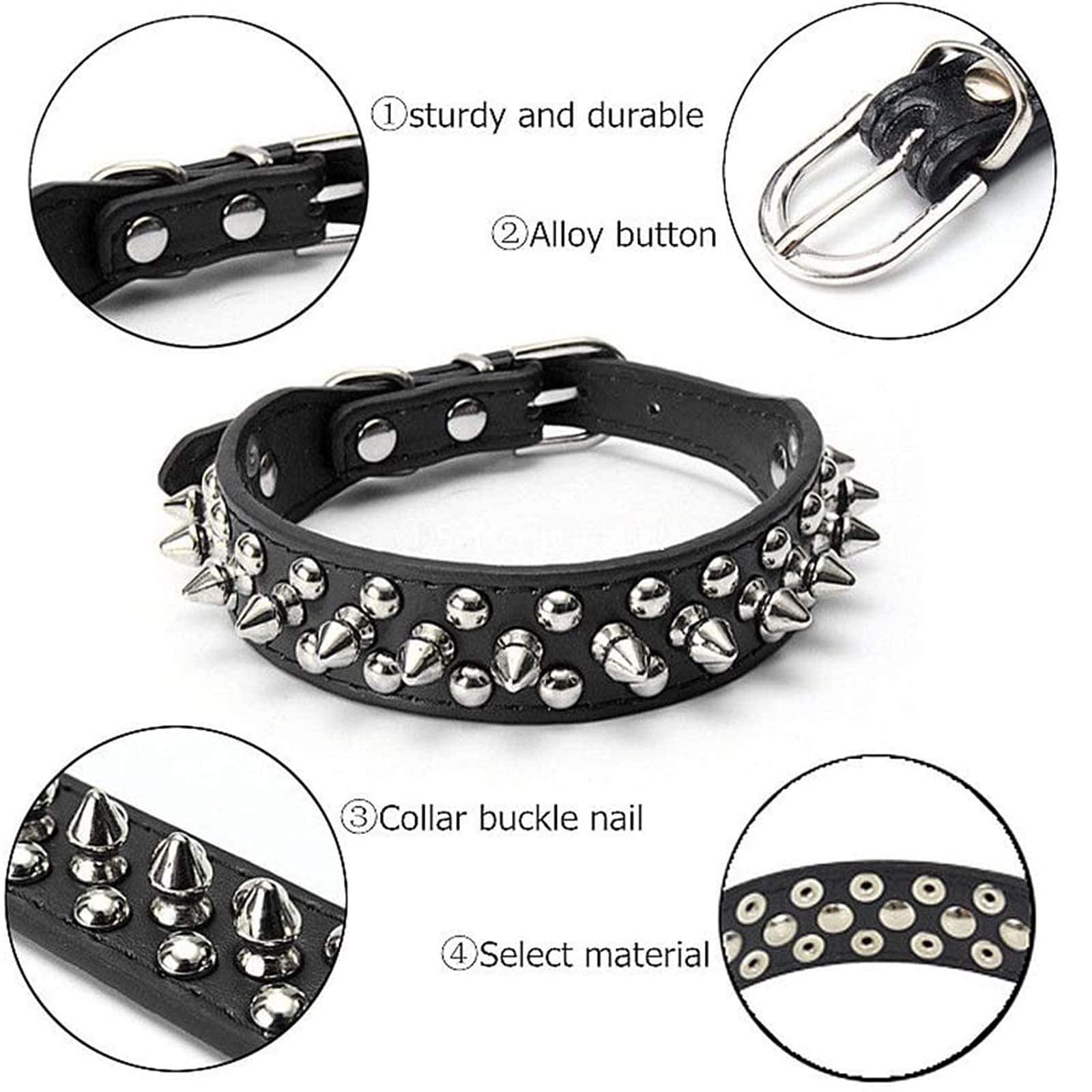 Petcare Spiked Dog Collar Black Soft Pu Leather Funny Mushrooms Rivet Spike Studded Puppy Collar Adjustable Outdoor Pet Dog Collar For Small Medium Large Dogs Cats Chihuahua Pug Pit Bull Dog Collars