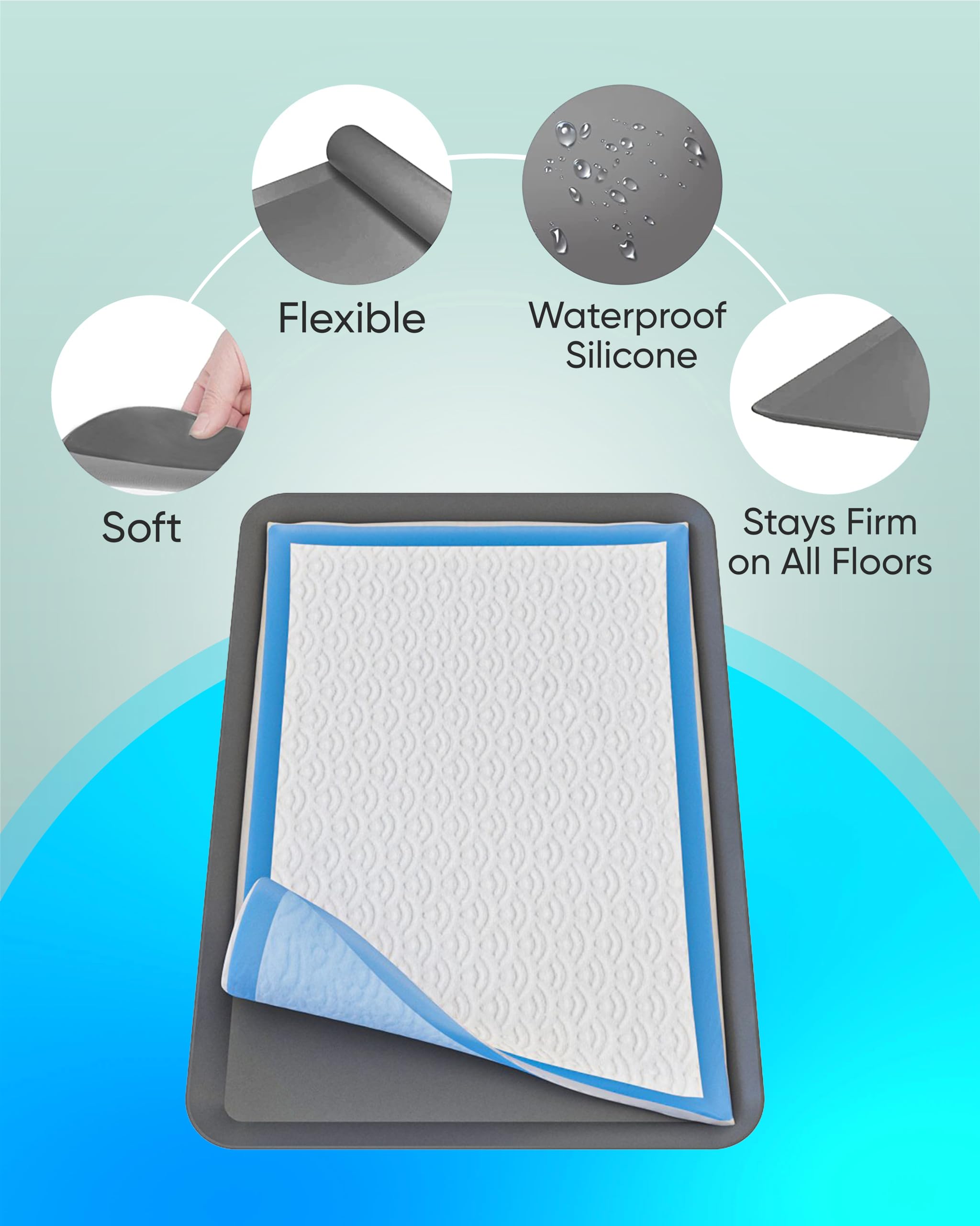 Tidyfriend Silicone Pee Pad Holder, 111.5 X 17 Inch No-Spill, Leakproof, Easy-To-Clean Puppy Pad Holder Tray (Grey)