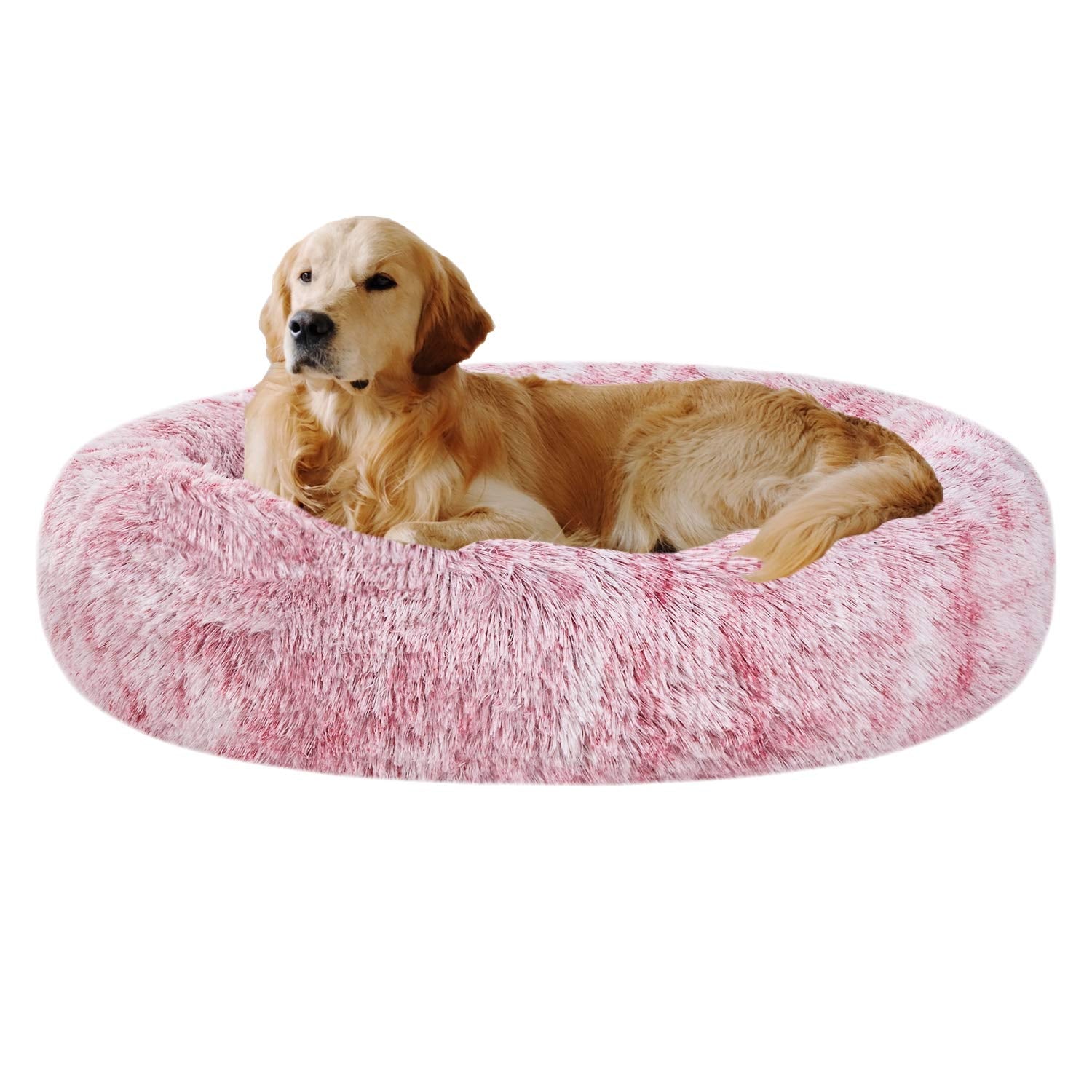 Coohom Oval Calming Donut Cuddler Dog Bed,Shag Faux Fur Cat Bed Washable Round Pillow Pet Bed(30''/36''/43'') For Small Medium D