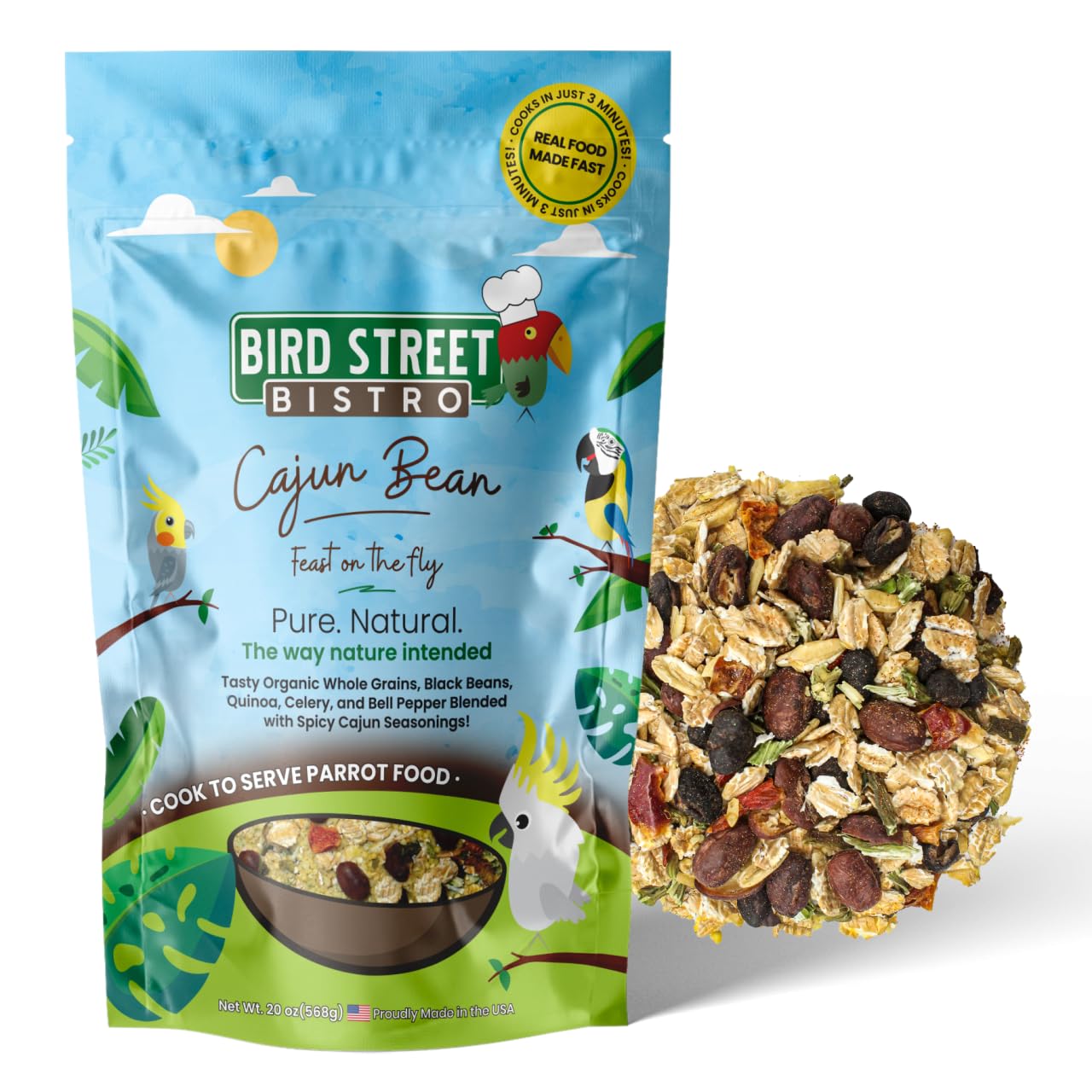 Bird Street Bistro Parrot Food - Parakeet & Cockatiel Food - Cooks in 3-15 min with Natural & Organic Grains, Legumes, Healthy F