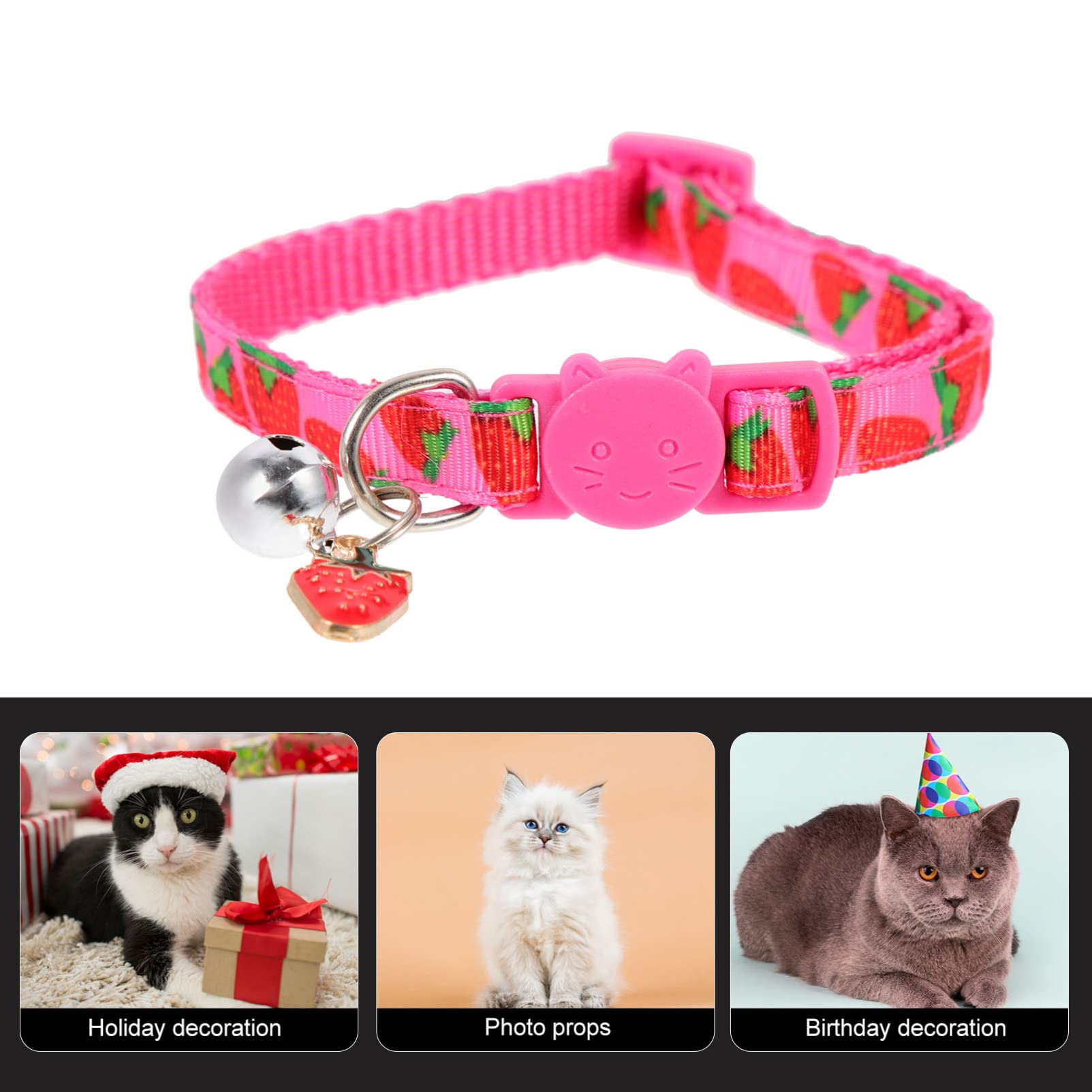 Mipcase 2Pcs Cat Collar With Bell Strawberry Printing Cat Collar Lightweight Cat Collar Pet Collar Decor Pendulum Necklace