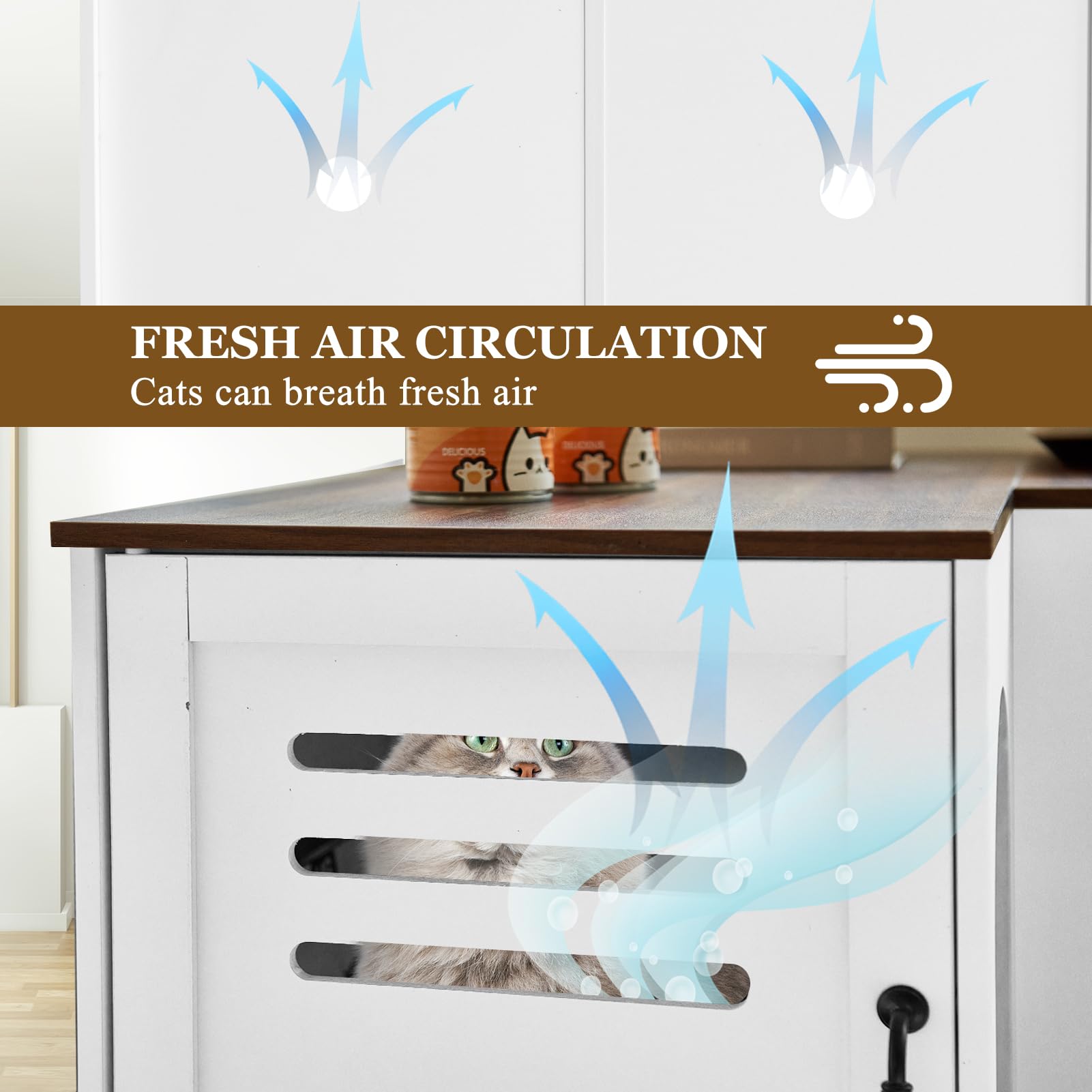 Janflyhome Corner Litter Box Enclosure For 2 Cats, 31.5In Hidden Litter Box Furniture, Litter Box Cabinet With Double Room, Indo