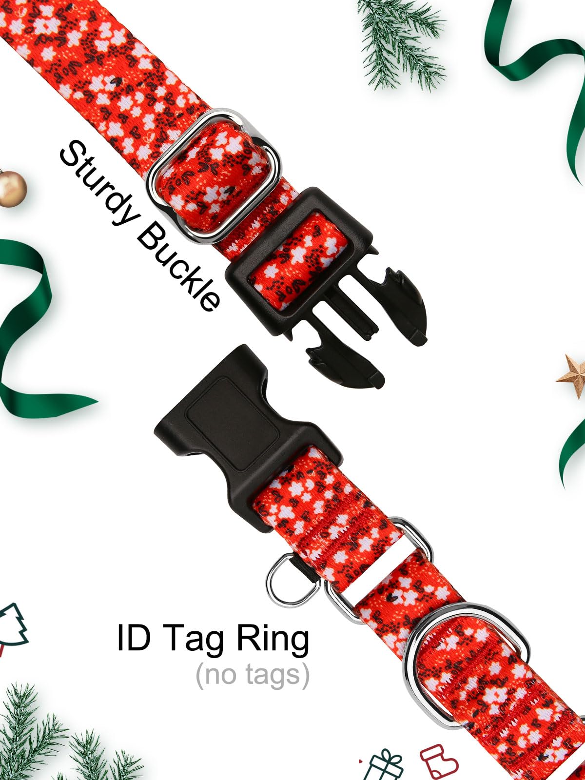 Joocpup Martingale Dog Collar With Tag Ring - Adjustable Soft Nylon No-Slip Design For Small, Medium & Large Dogs, Red Flower L