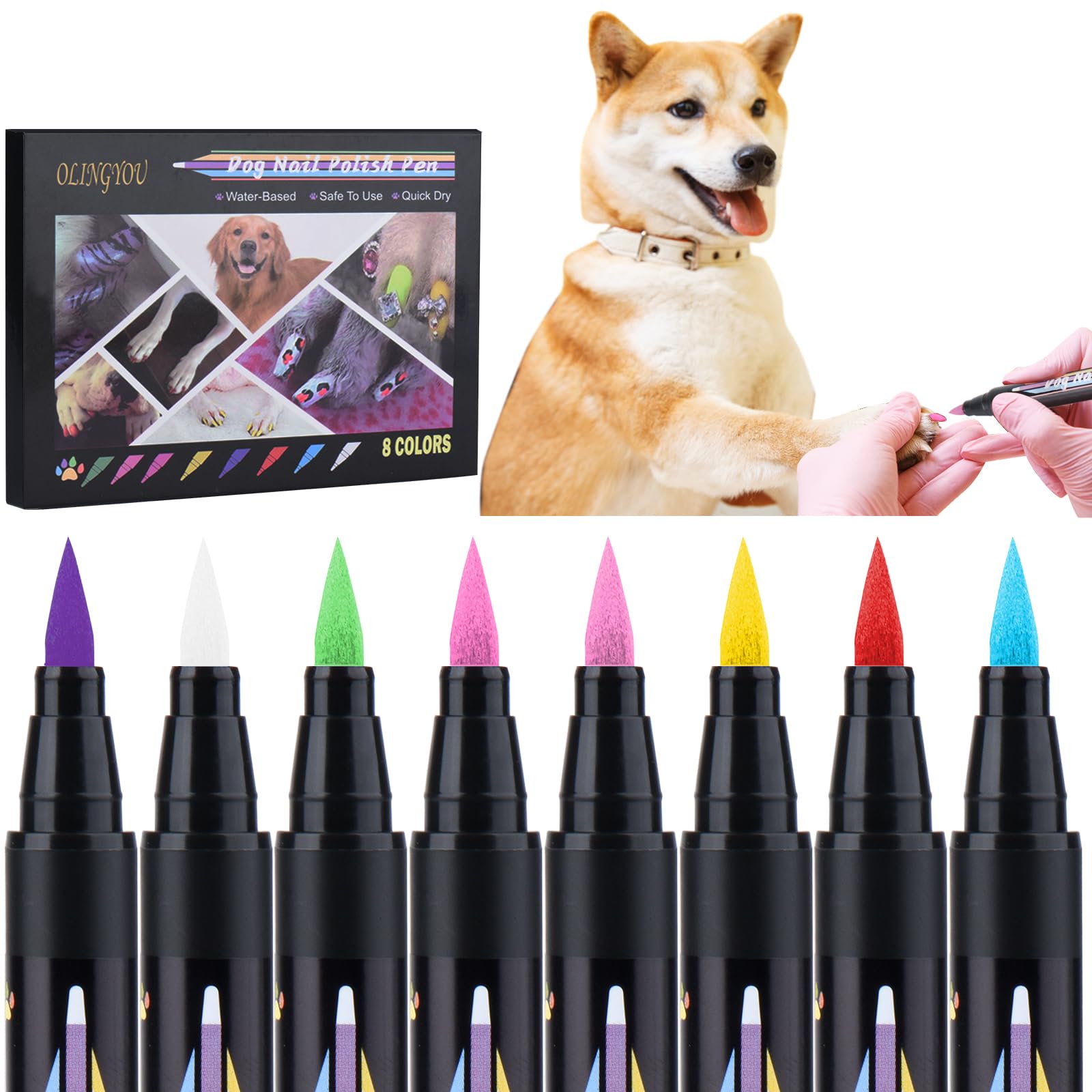 OLINGYOU Dog Nail Polish, Dog Nail Polish Pens Quick Dry-20 Colors, Pet Nail Polish Set for Dogs, DIY Dogs Puppy Nails, Dog Safe