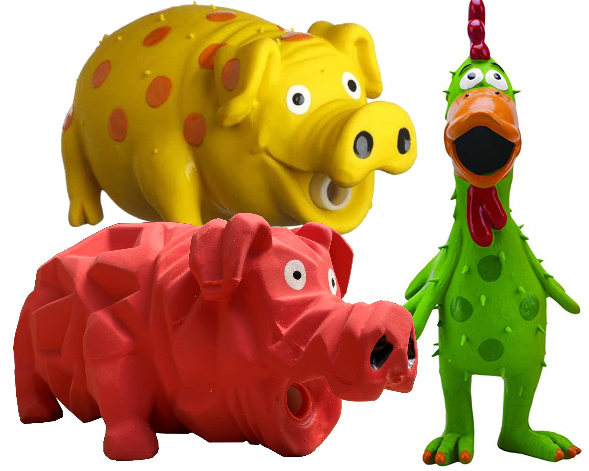 Multipet Latex Grunting Toy Bundle Color:Globken Chiken/Goblet Pig/Origami Pig