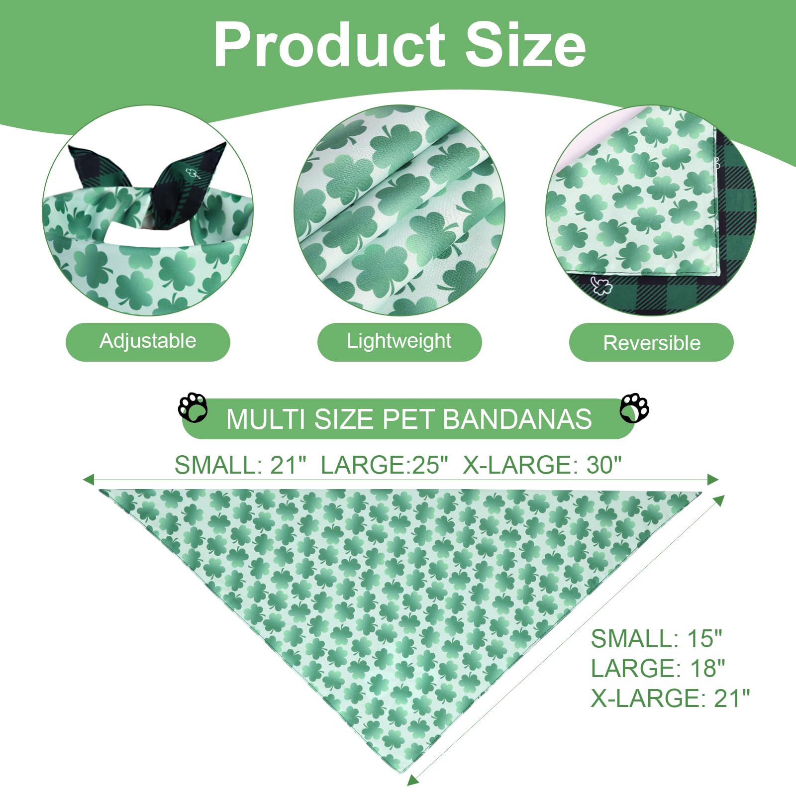 QUQULE St. Patrick's Day Dog Bandana Small 1PCS, Green Scarf for Boy and Girl, Durable Triangle Reversible Bibs Handkerchief for