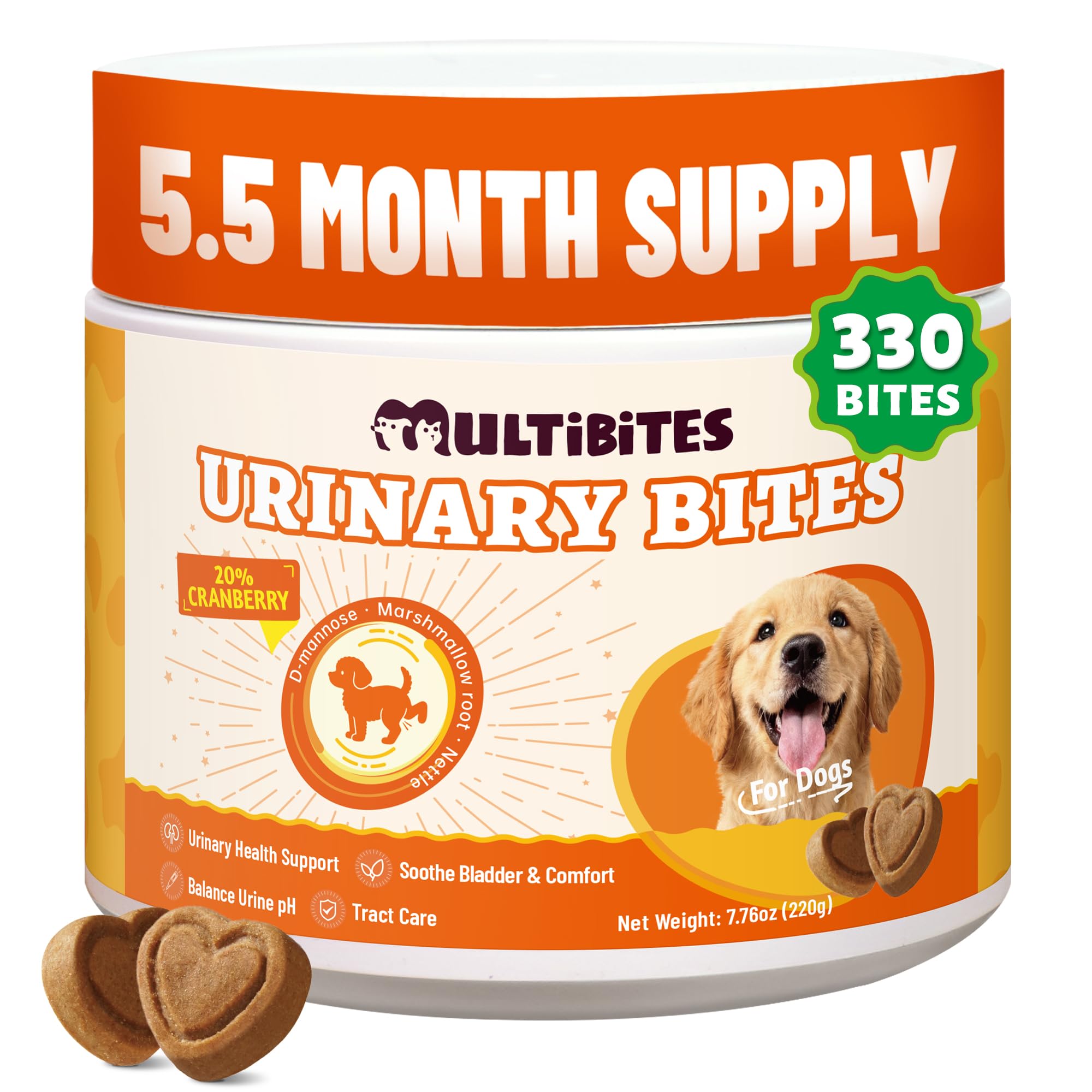 MULTIBITES Urinary Tract Supplement for Dogs - Cranberry Supplement with 20% Cranberry, D Mannose, Marshmallow Root & Blueberry 