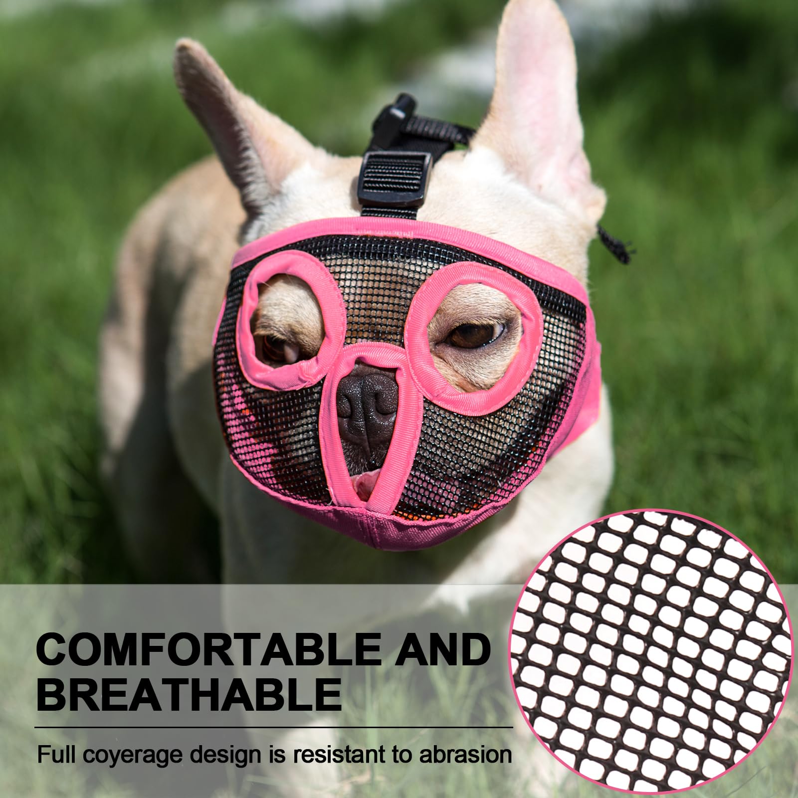 Jyhy Short Snout Dog Muzzles- Adjustable Breathable Mesh Bulldog Muzzle For Biting Chewing Licking Training Grooming Dog Mask (P