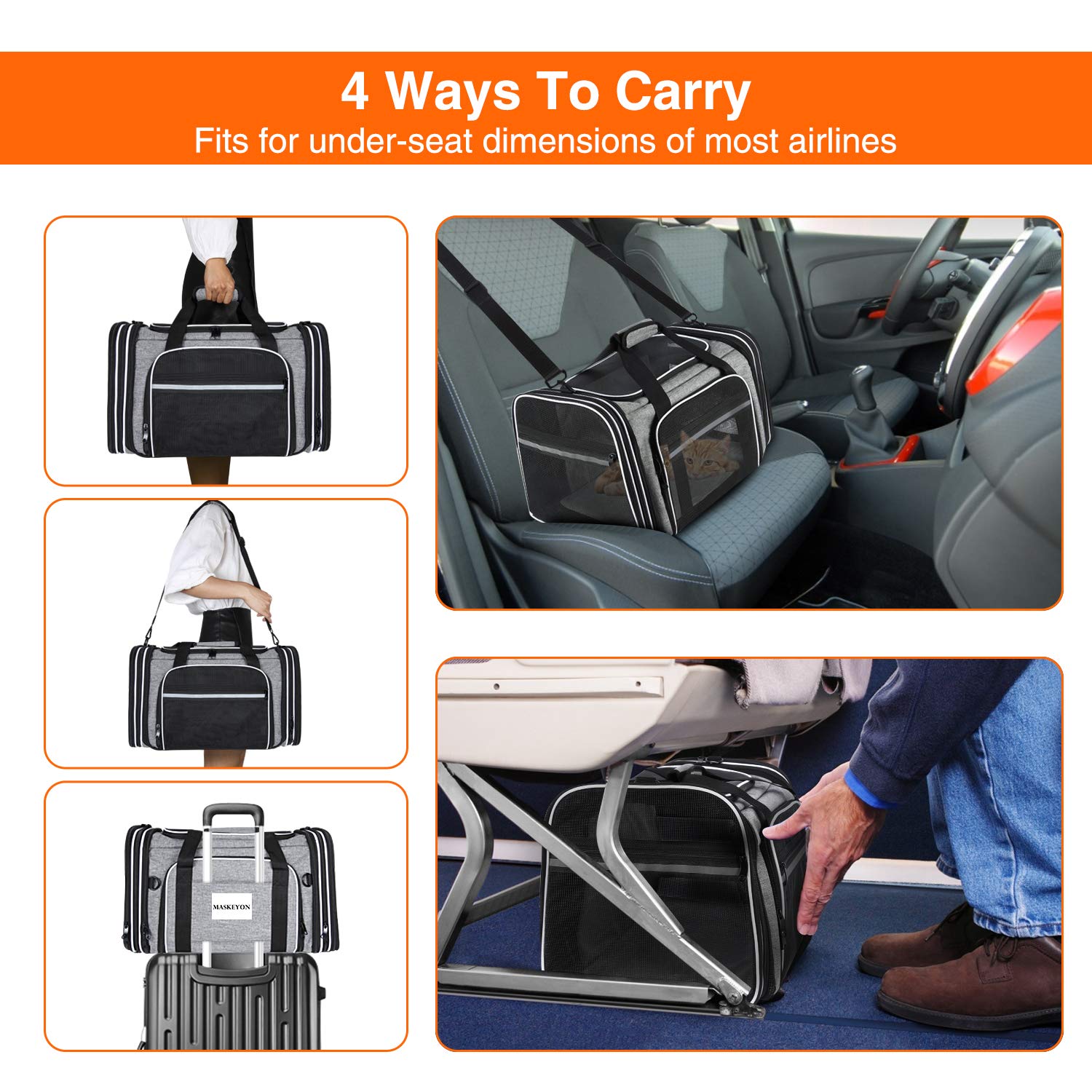 Maskeyon Tsa Airline Approved Soft Sided Pet Carrier Top Loading 4 Side Expandable Large Travel Cats Carrier Collapsible With 3 Removable Washable Pads And 3 Pockets For Cats Kitten And Small Dogs